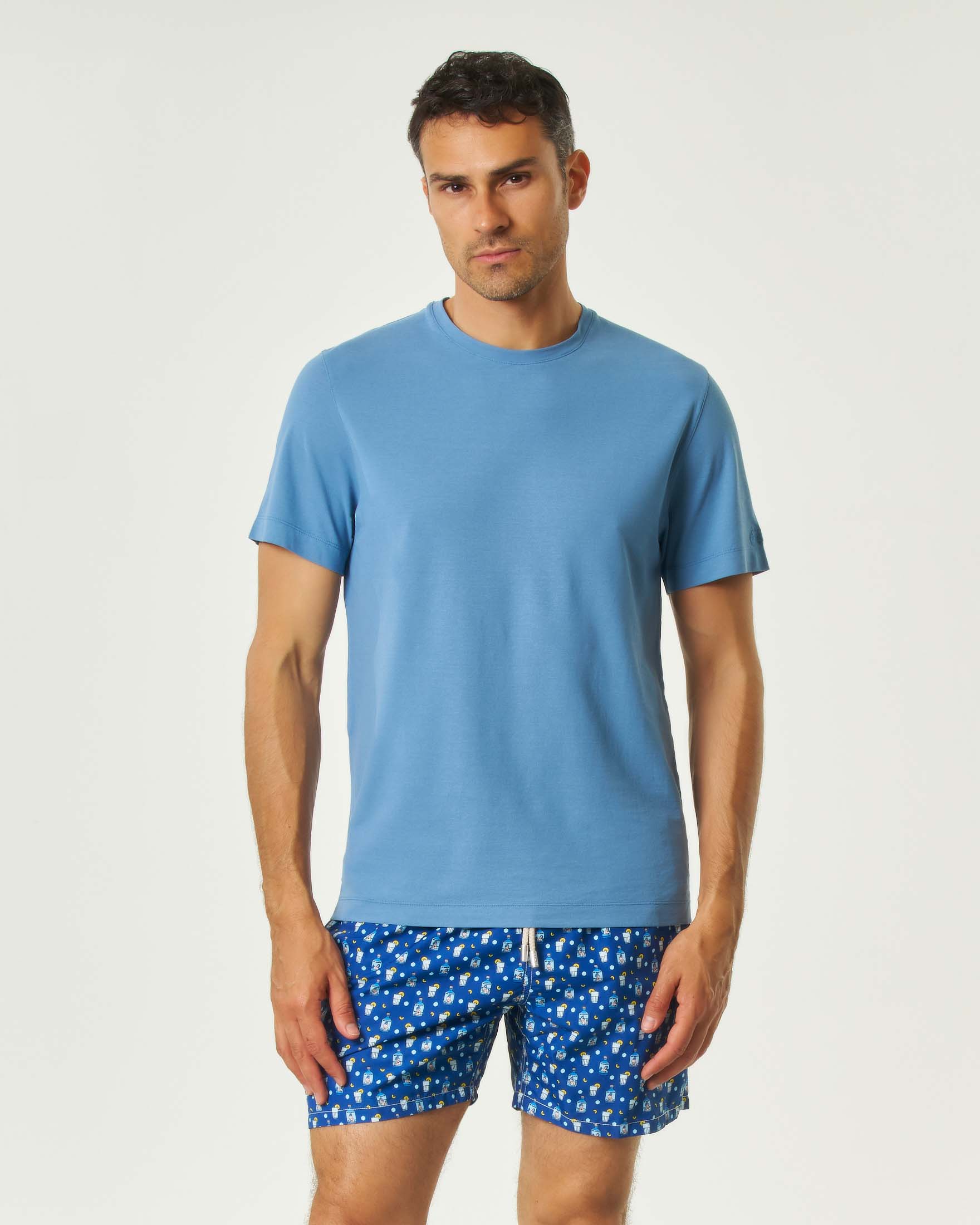 T-shirt MC2 Saint Barth celeste in crepe di puro cotone