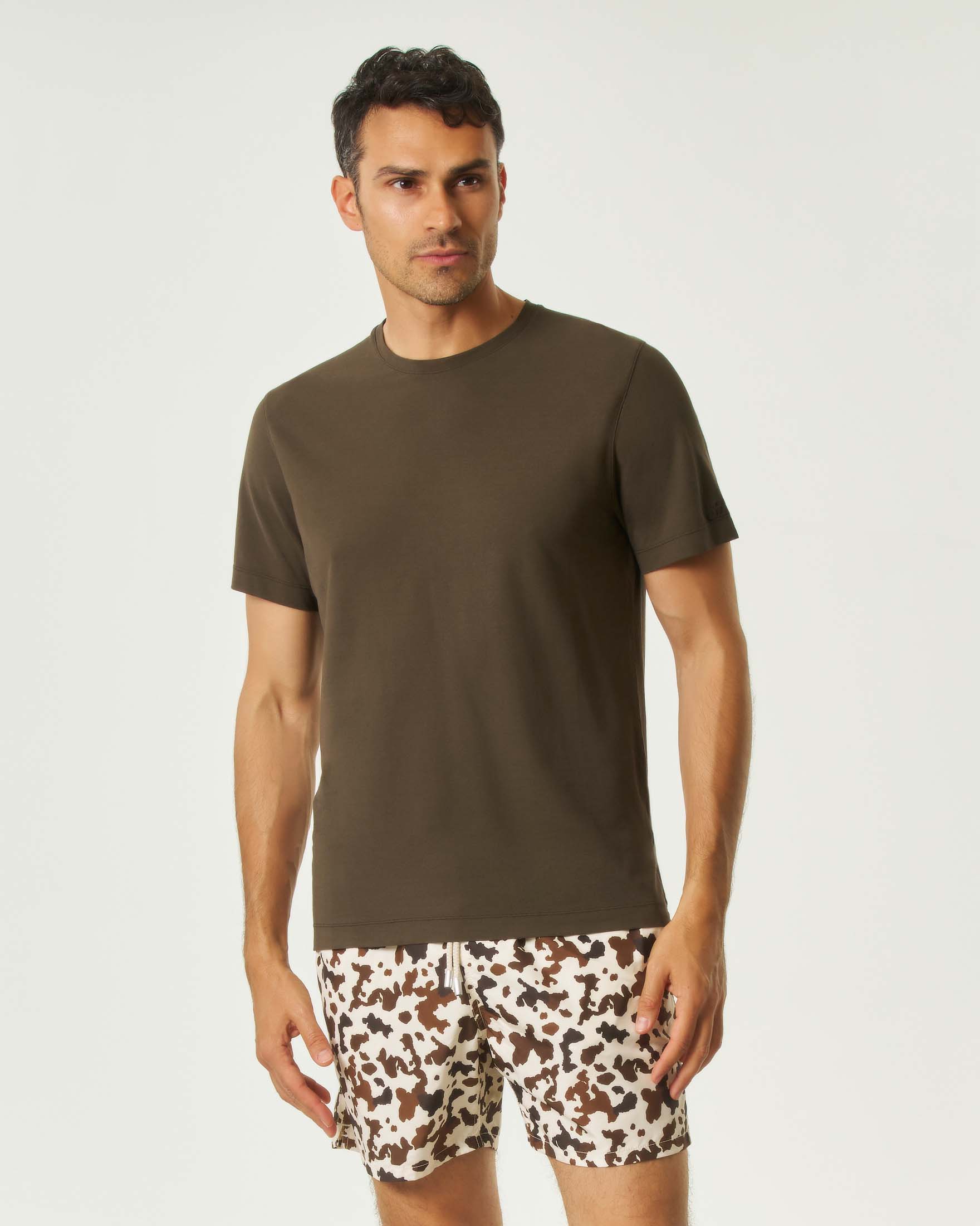 T-shirt MC2 Saint Barth verde militare in crepe di puro cotone