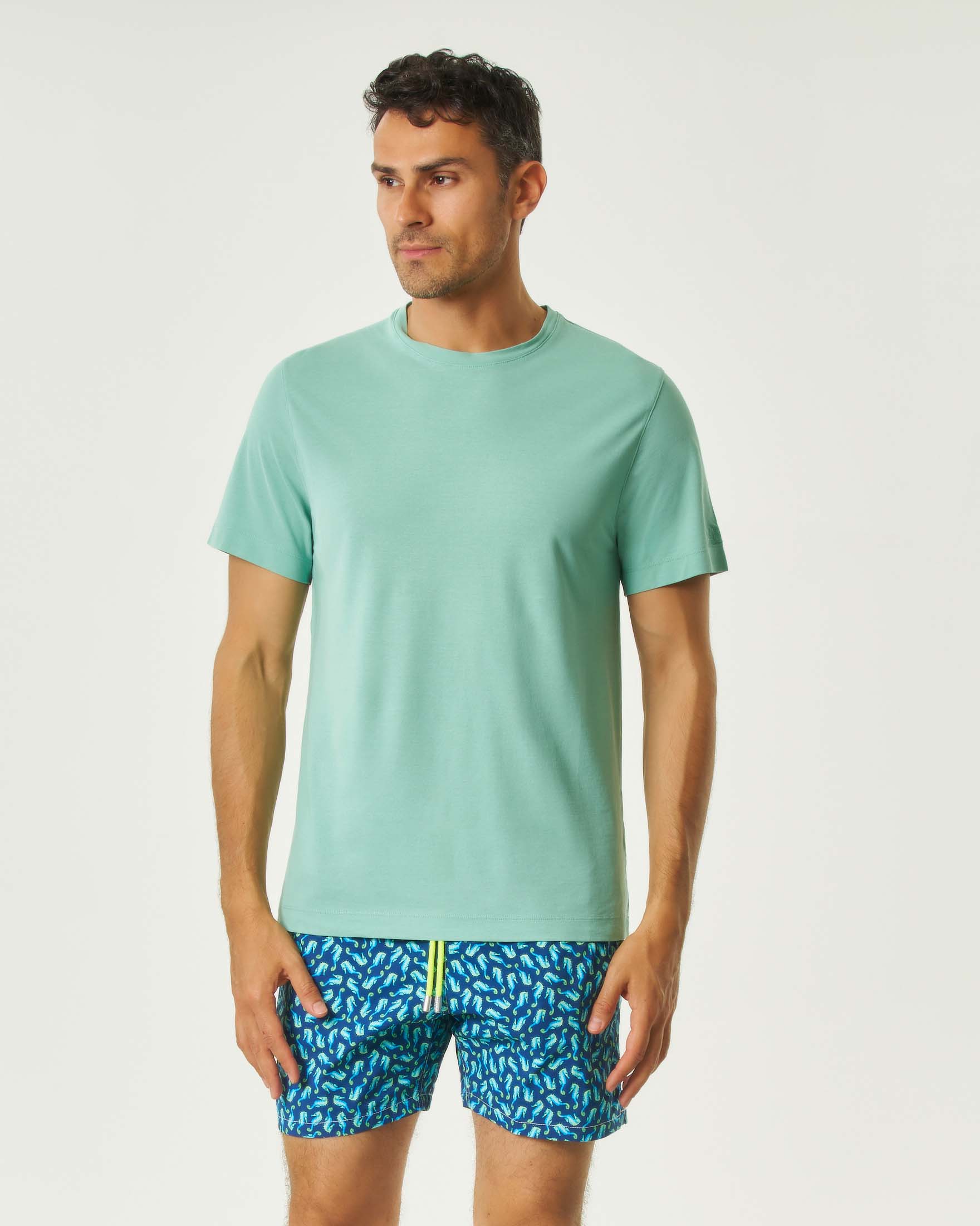 T-shirt verde acqua in crepe di puro cotone