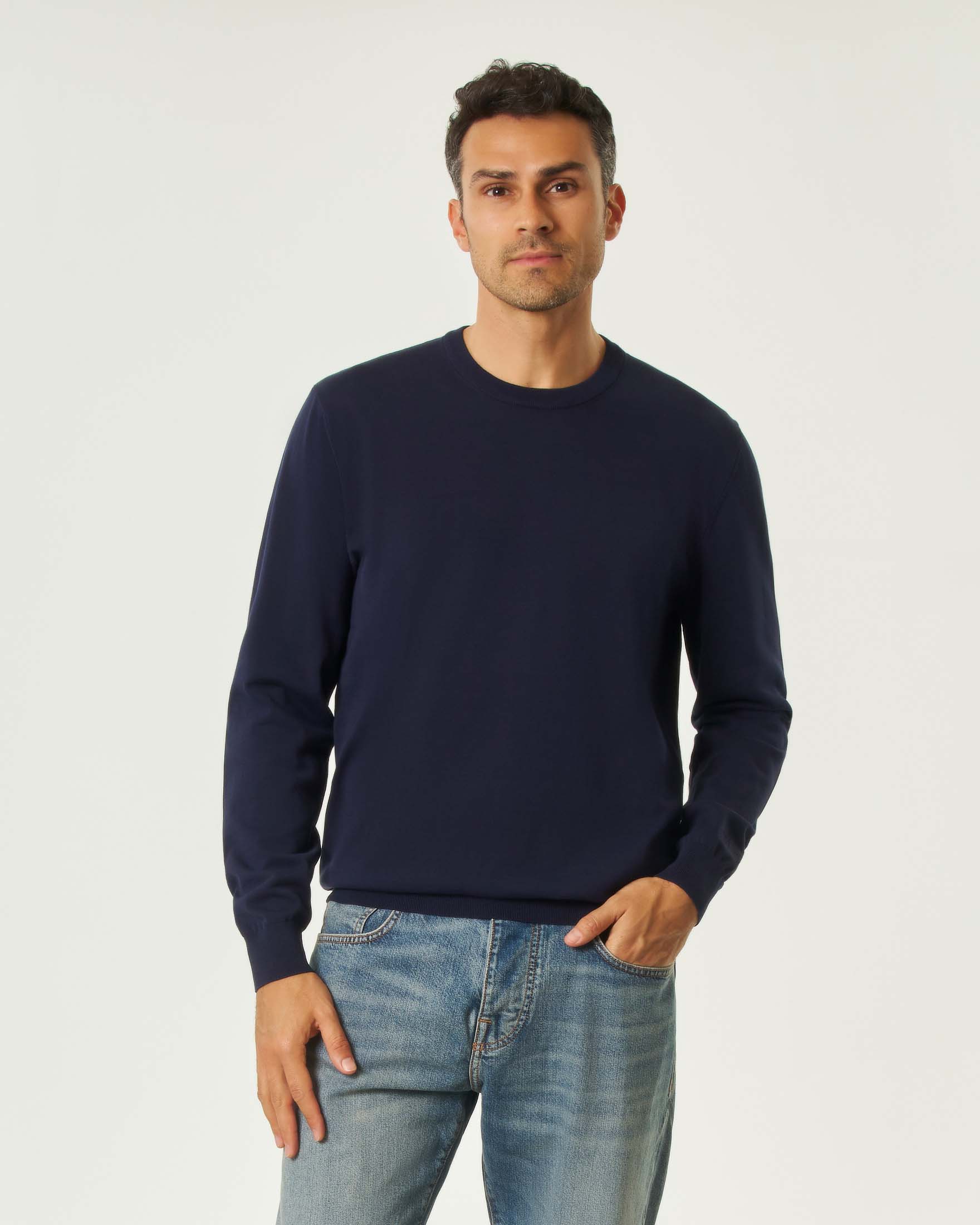 Maglioncino girocollo blu in cotone