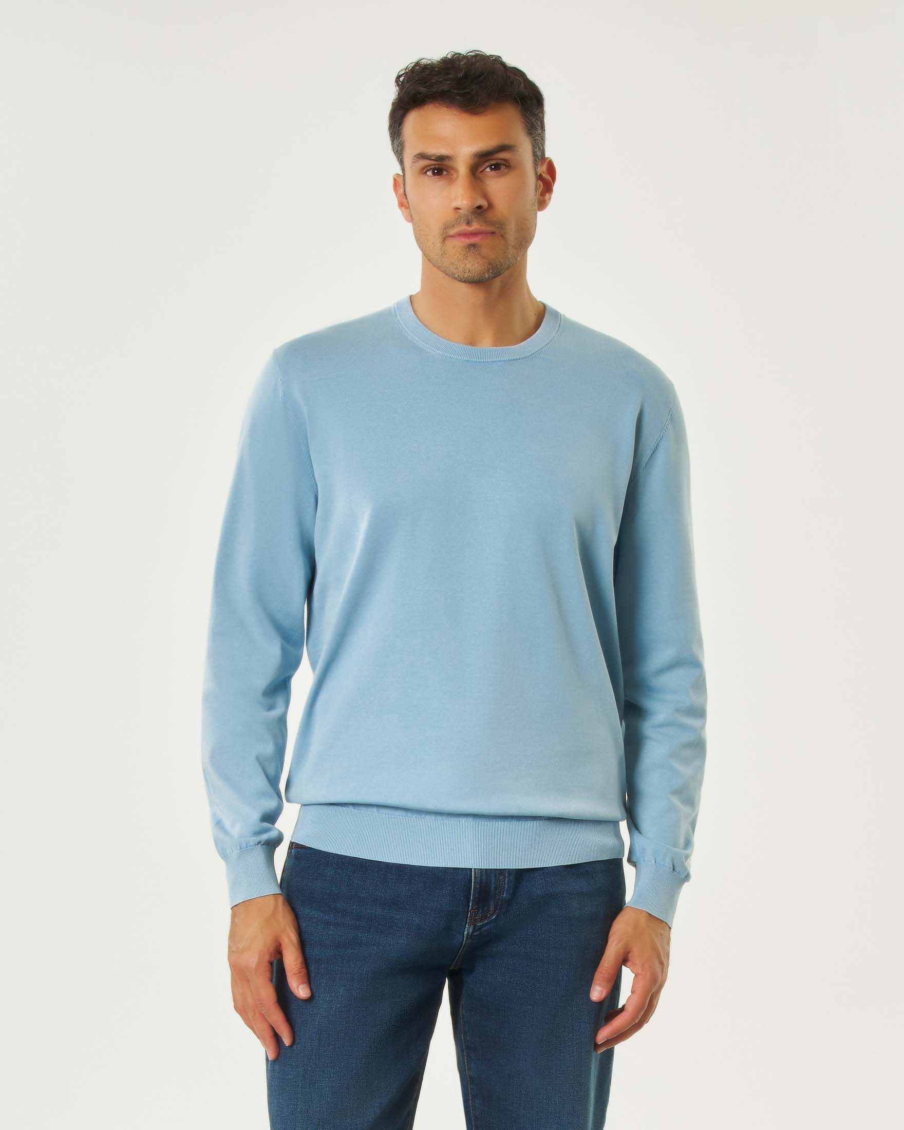 Maglioncino girocollo MC2 Saint Barth azzurro in cotone stone washed