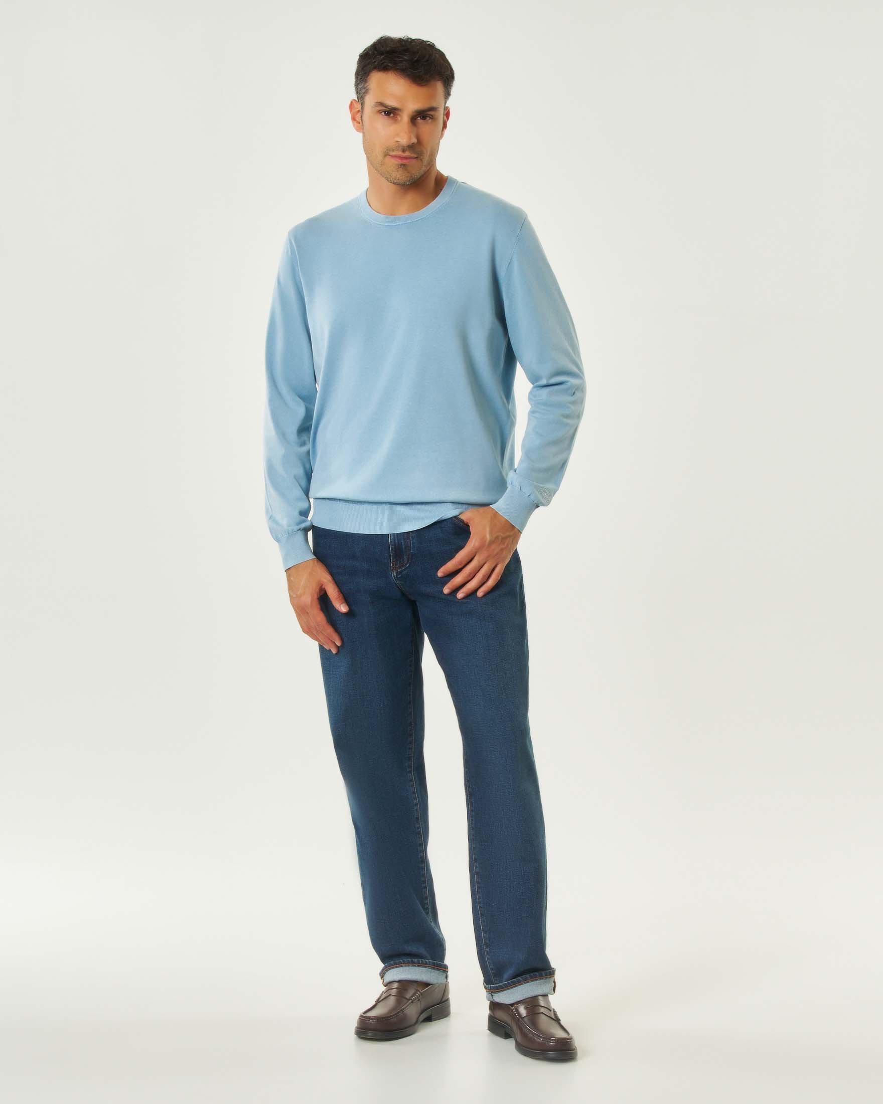 Maglioncino girocollo MC2 Saint Barth azzurro in cotone stone washed image