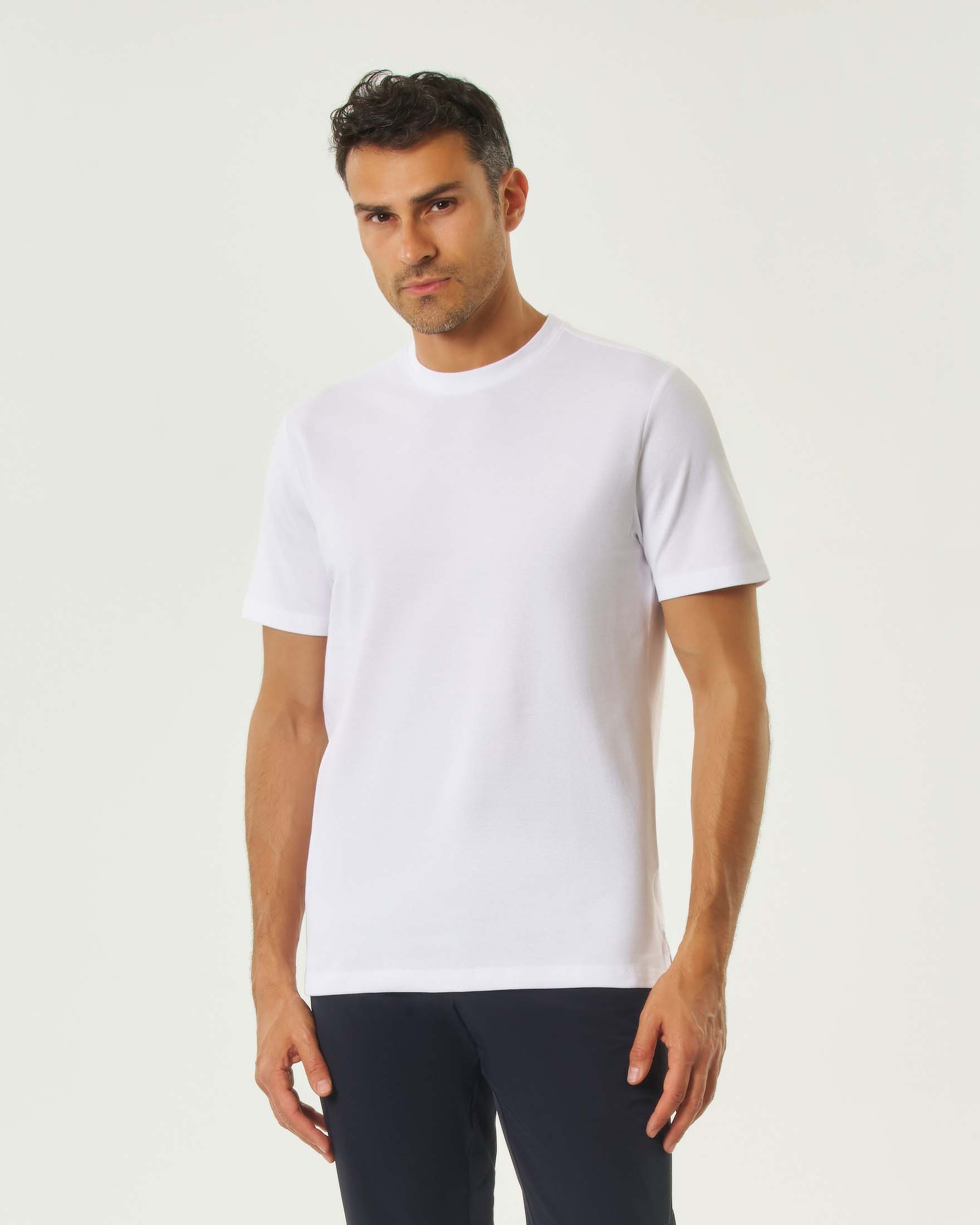 T-shirt mezza manica bianca in piquè di cotone stretch