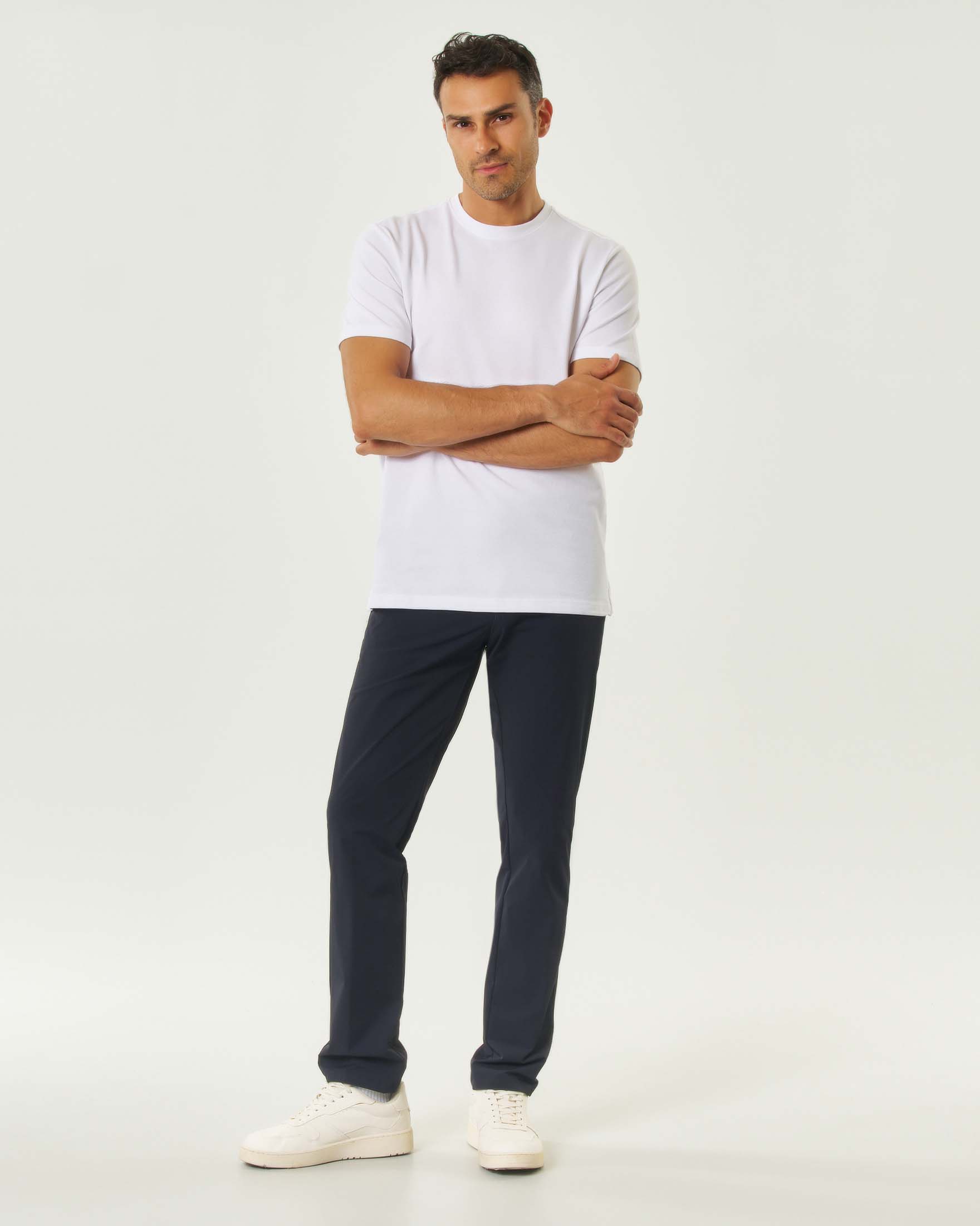 T-shirt mezza manica bianca in piquè di cotone stretch image