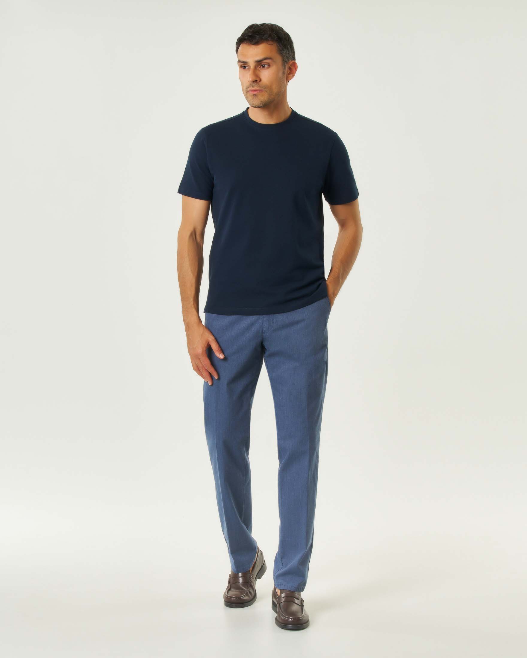T-shirt mezza manica blu in piquè di cotone stretch image