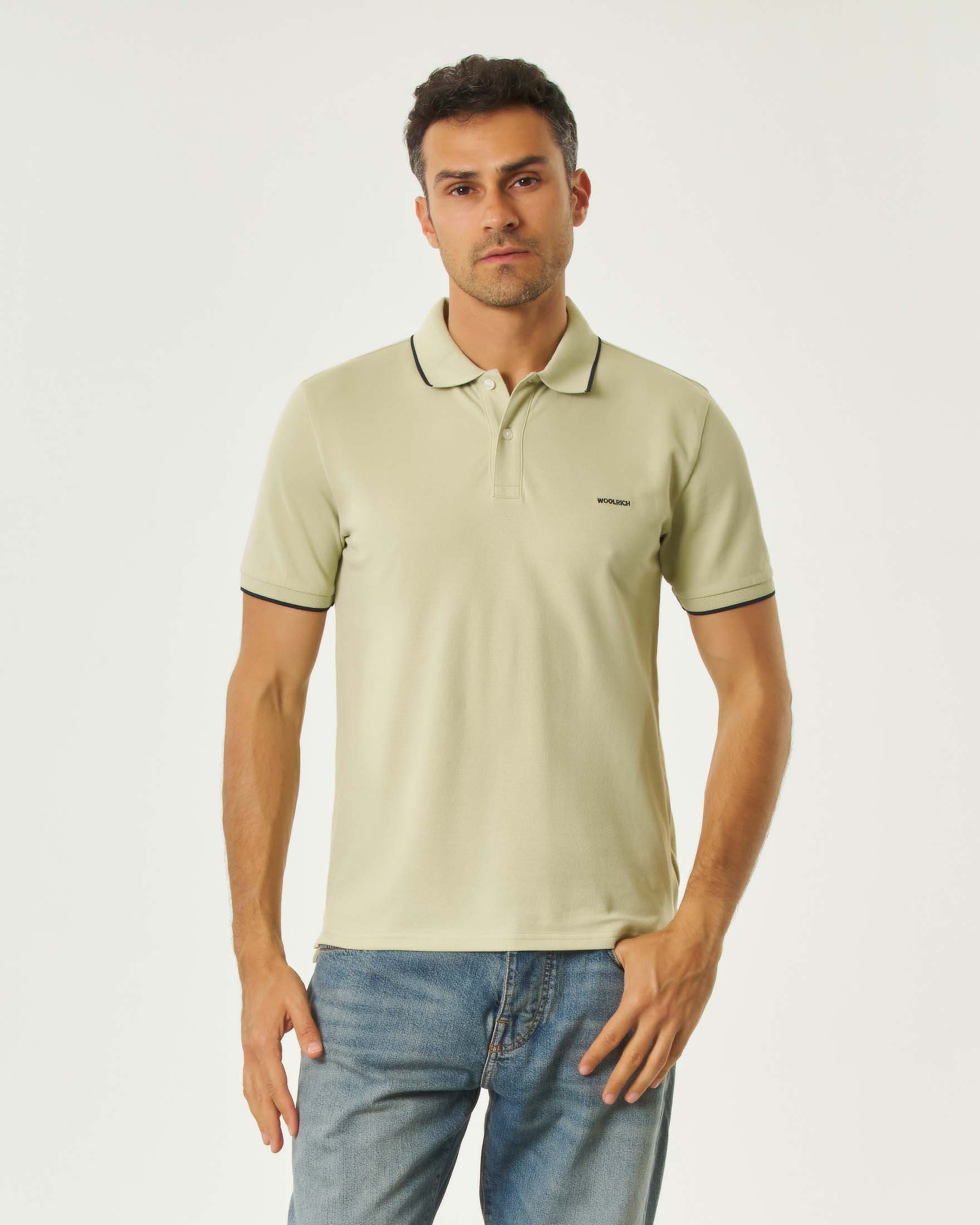 Polo Monterey Woolrich verde pistacchio in piquè di cotone stretch con bordino blu