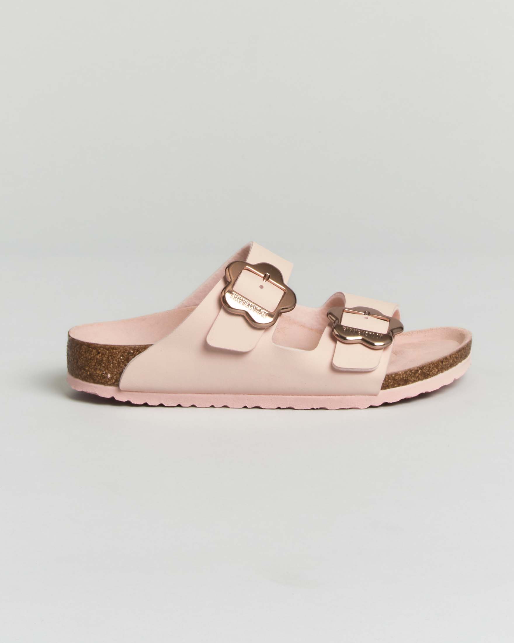 Sandalo Arizona Birkenstock rosa con fibbia a fiore
