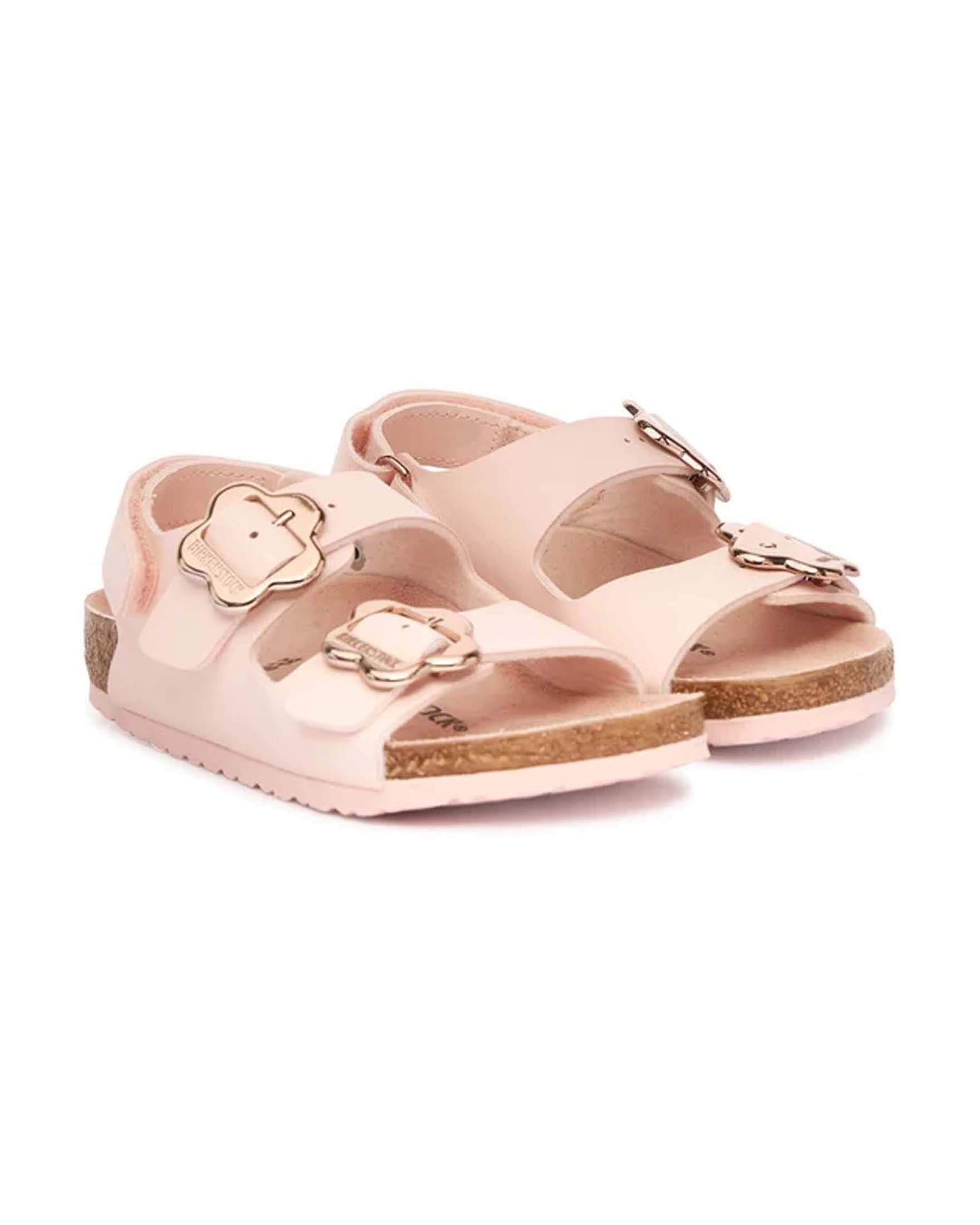 Sandalo rosa Birkenstock modello Milano con fibbia a forma di fiore