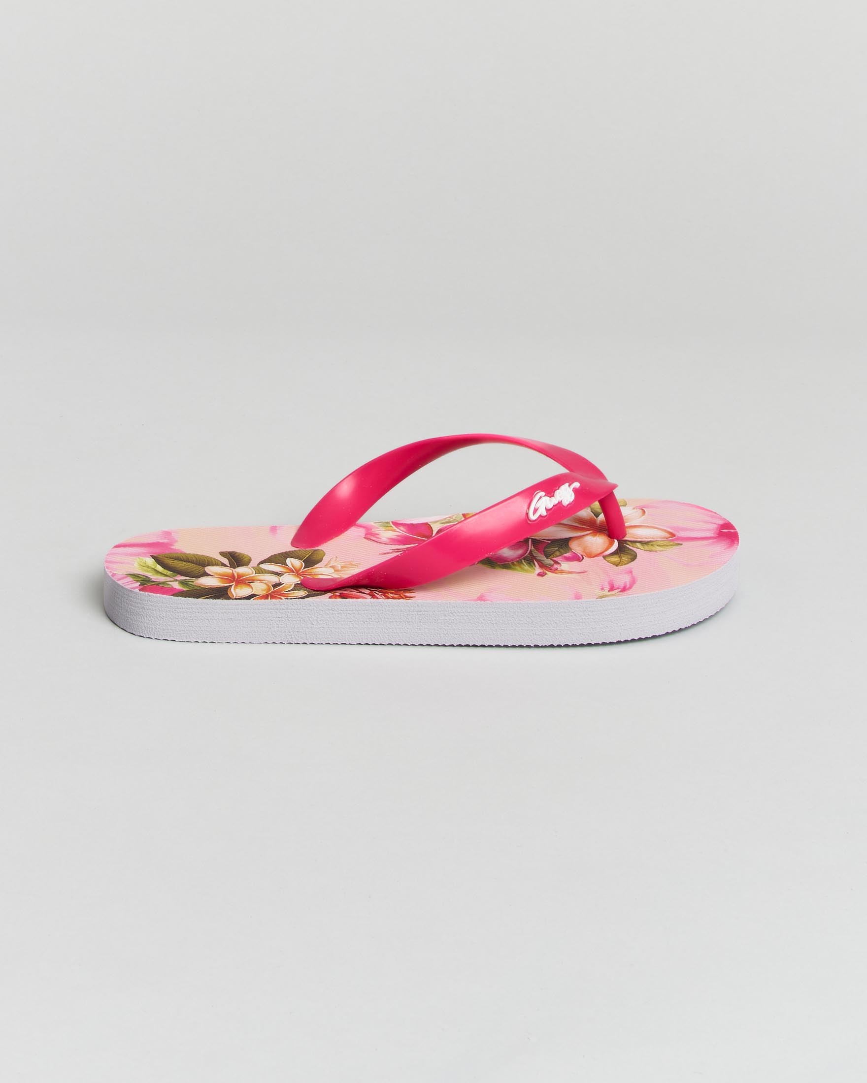 Infradito Guess fucsia in gomma con stampa fiori e logo in rilievo