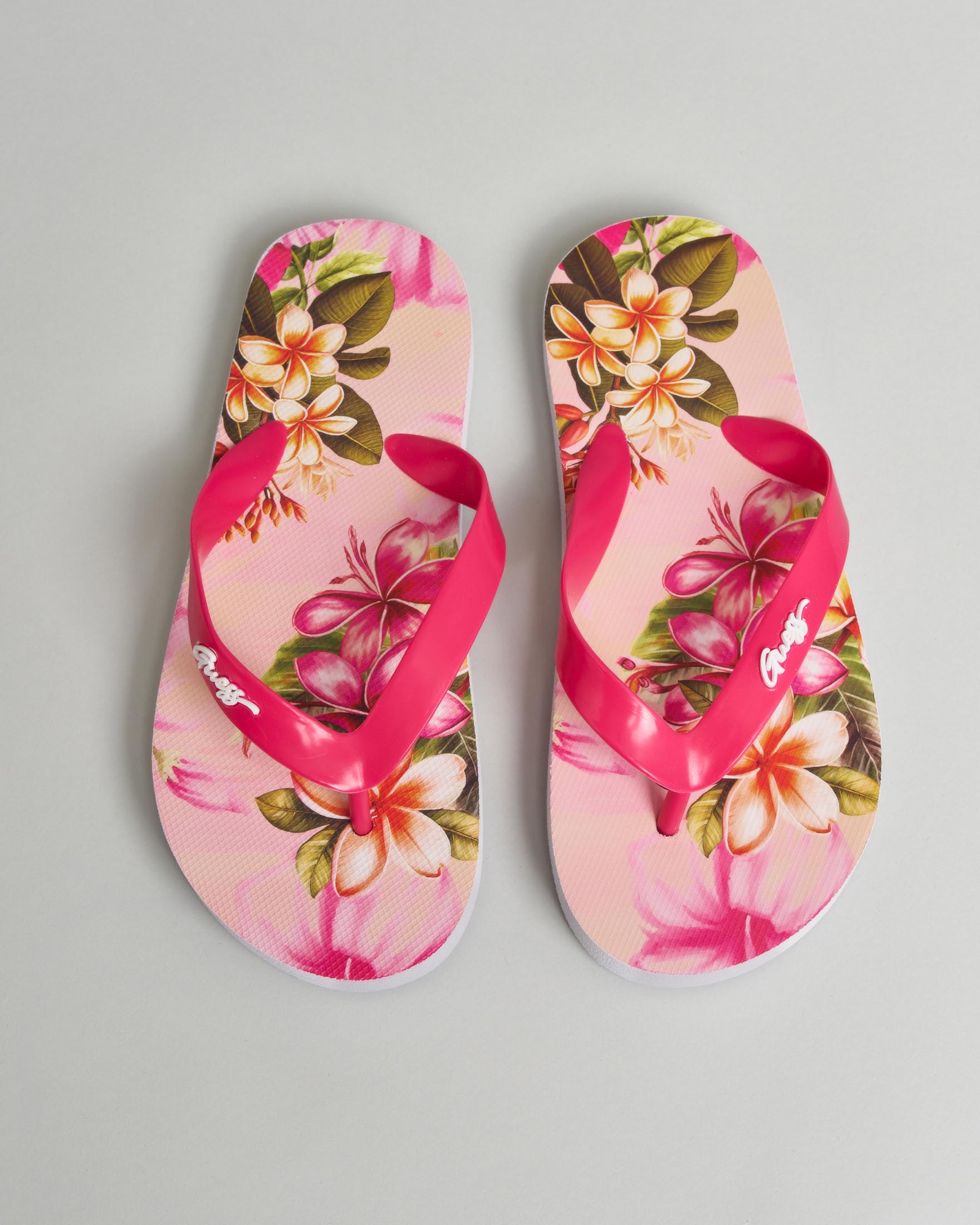 Infradito Guess fucsia in gomma con stampa fiori e logo in rilievo image