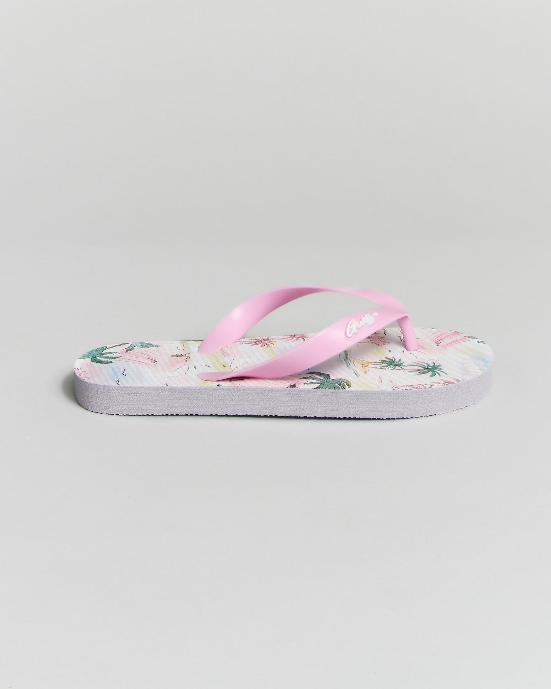 Infradito Guess rosa in gomma con stampa palme e logo in rilievo