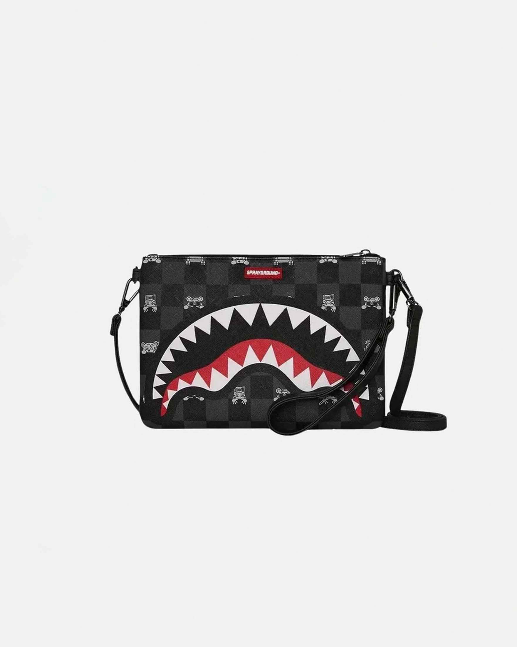 Pochette Gray Peeking Charact in similpelle con dettaglio a scacchi grigi e neri