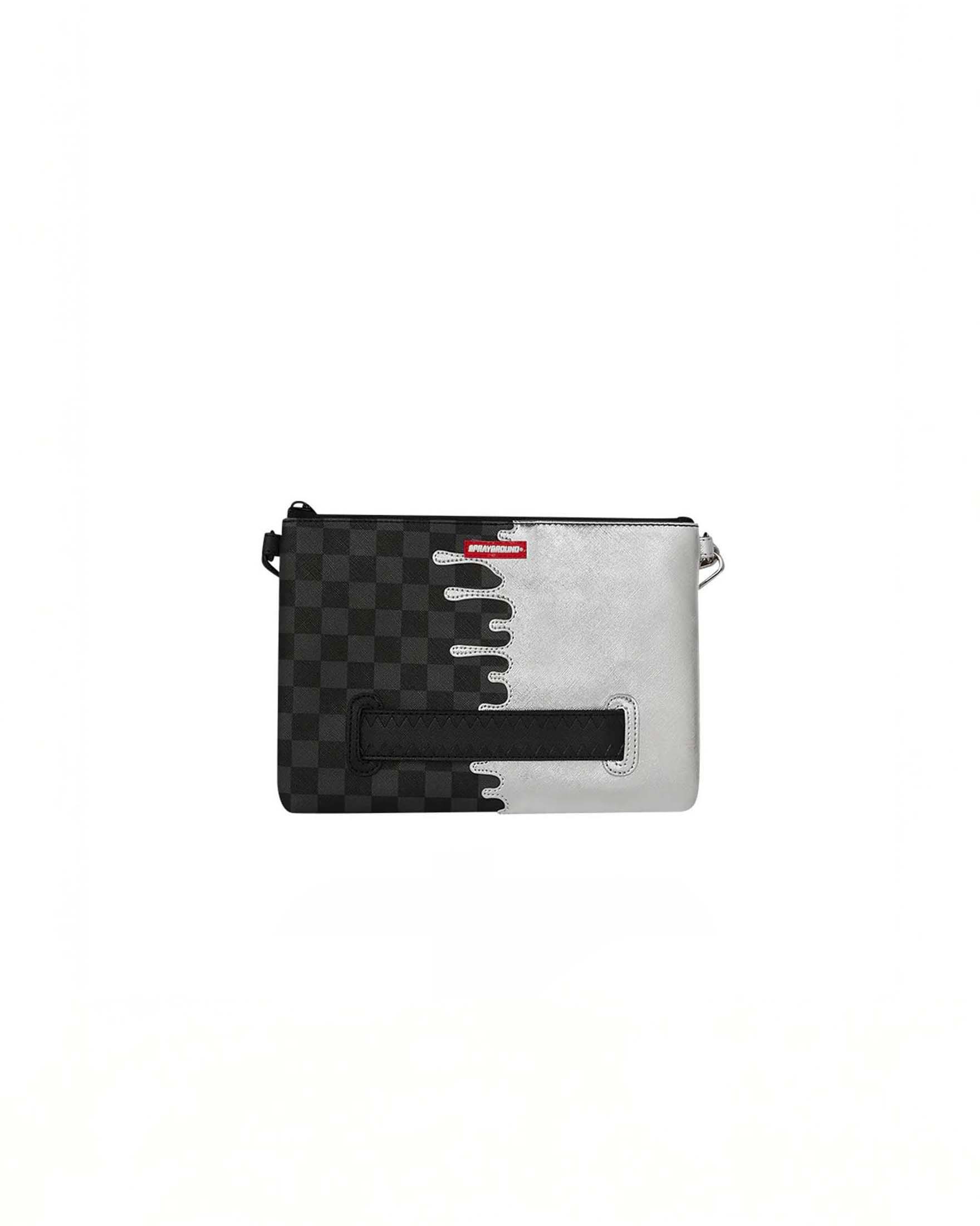 Pochette Sprayground Silver Side Drip in similpelle con dettaglio a scacchi grigi e neri e colata di lava argento image