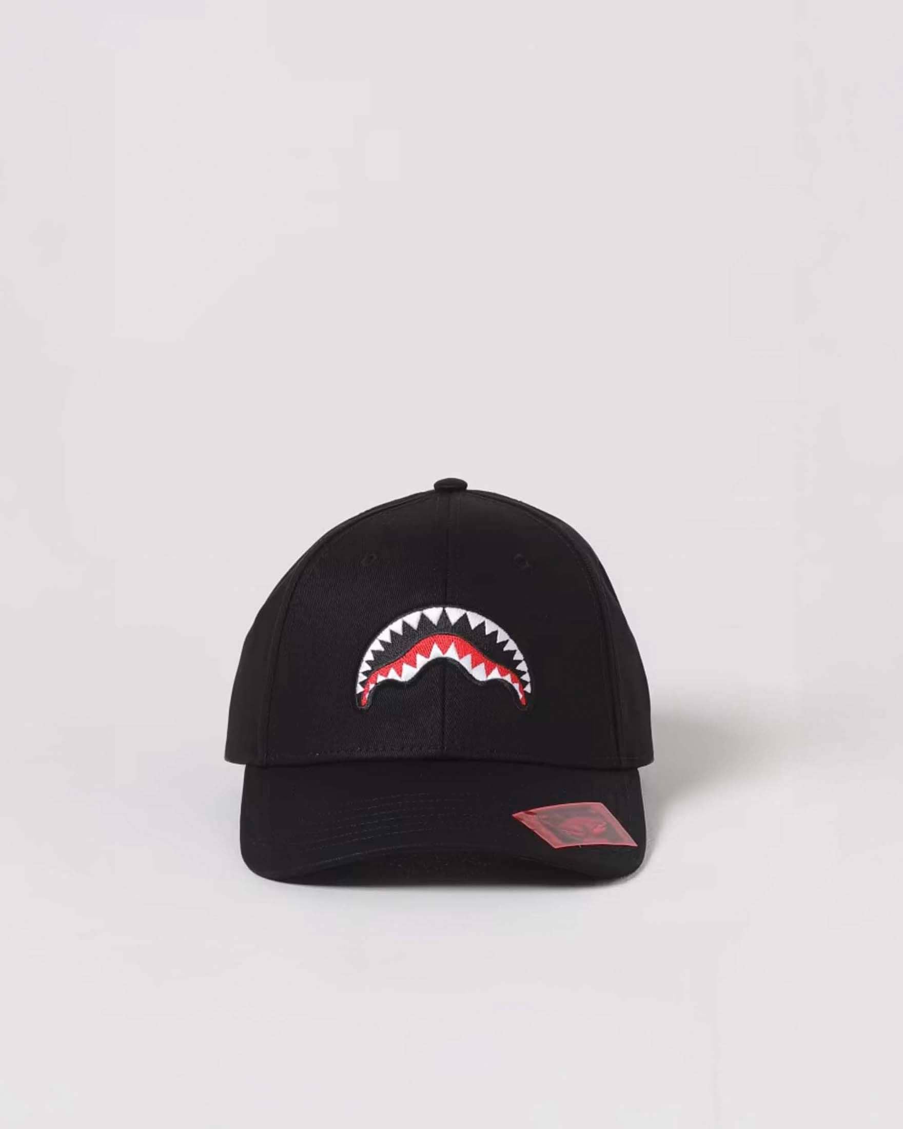 Berretto baseball nero con patch fauci di squalo e dollaro rosso