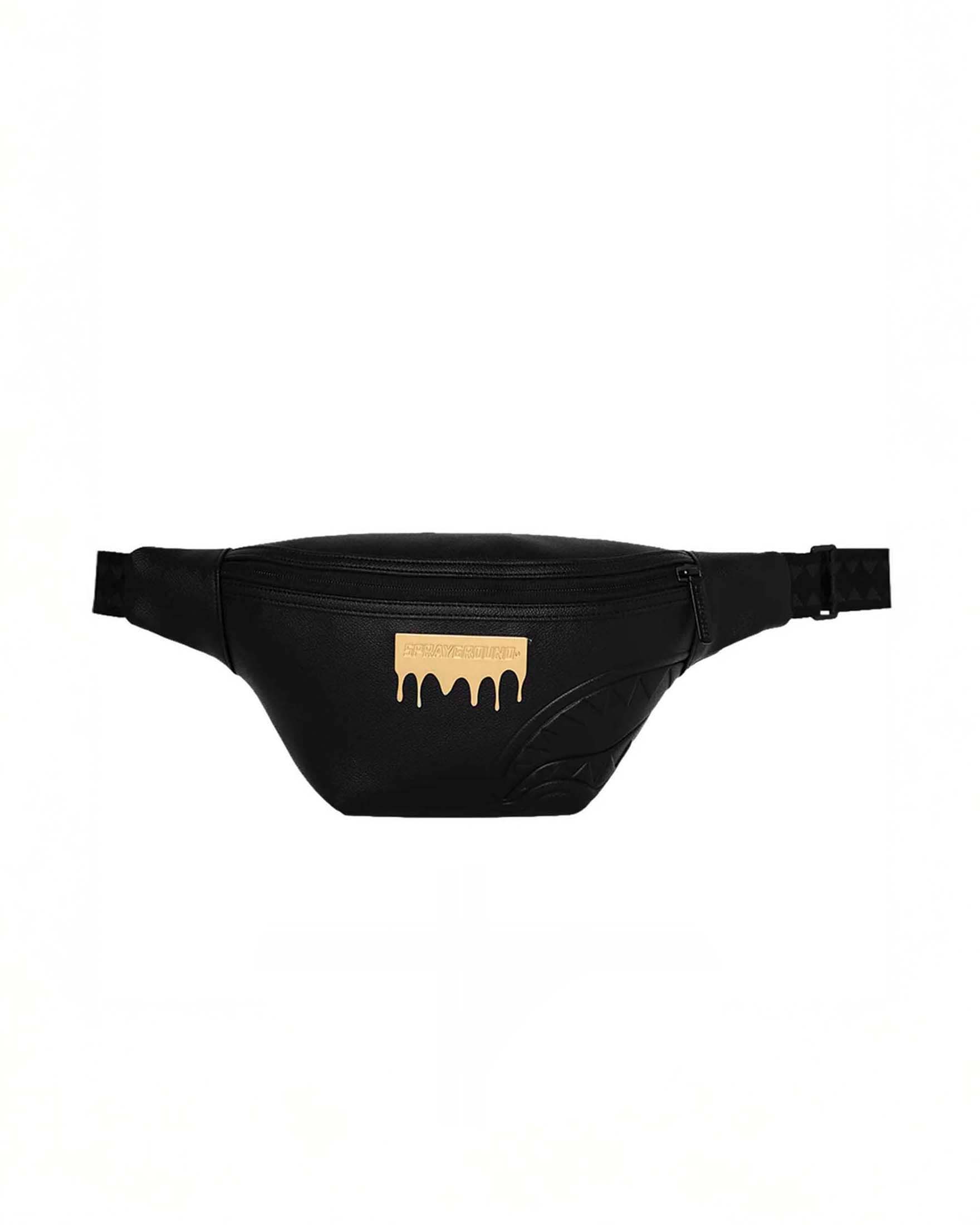 Marsupio Sprayground Gold Brick Luxe in similpelle martellata con fauci di squalo impresse e placca metallica dorata
