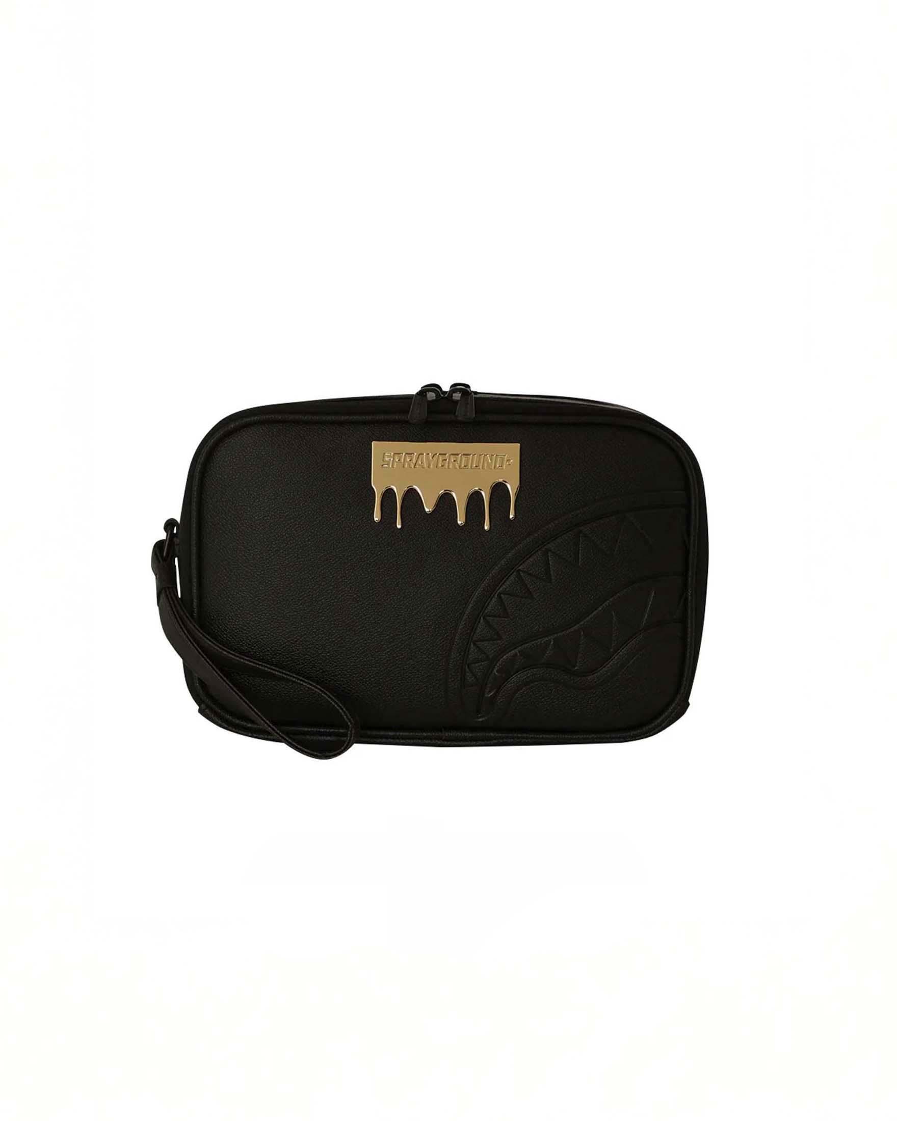 Beauty case Gold Brick Luxe in similpelle martellata con fauci di squalo impresse e placca metallica dorata