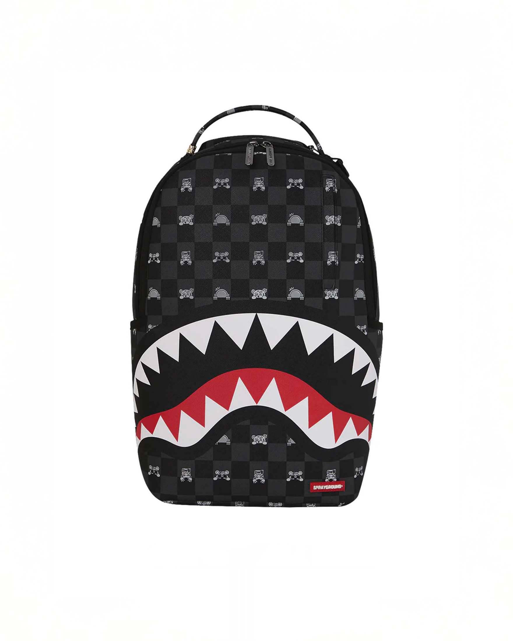 Zaino Sprayground Gray Peeking Charact in similpelle con dettaglio a scacchi grigi e neri
