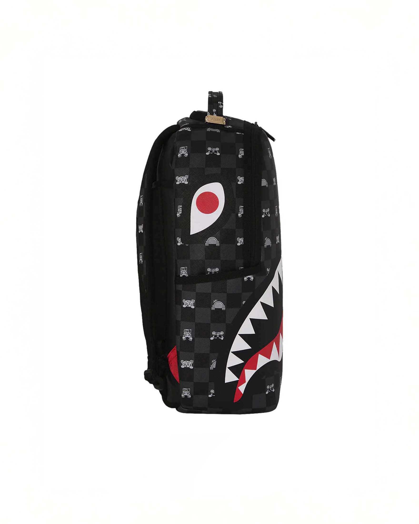 Zaino Sprayground Gray Peeking Charact in similpelle con dettaglio a scacchi grigi e neri image