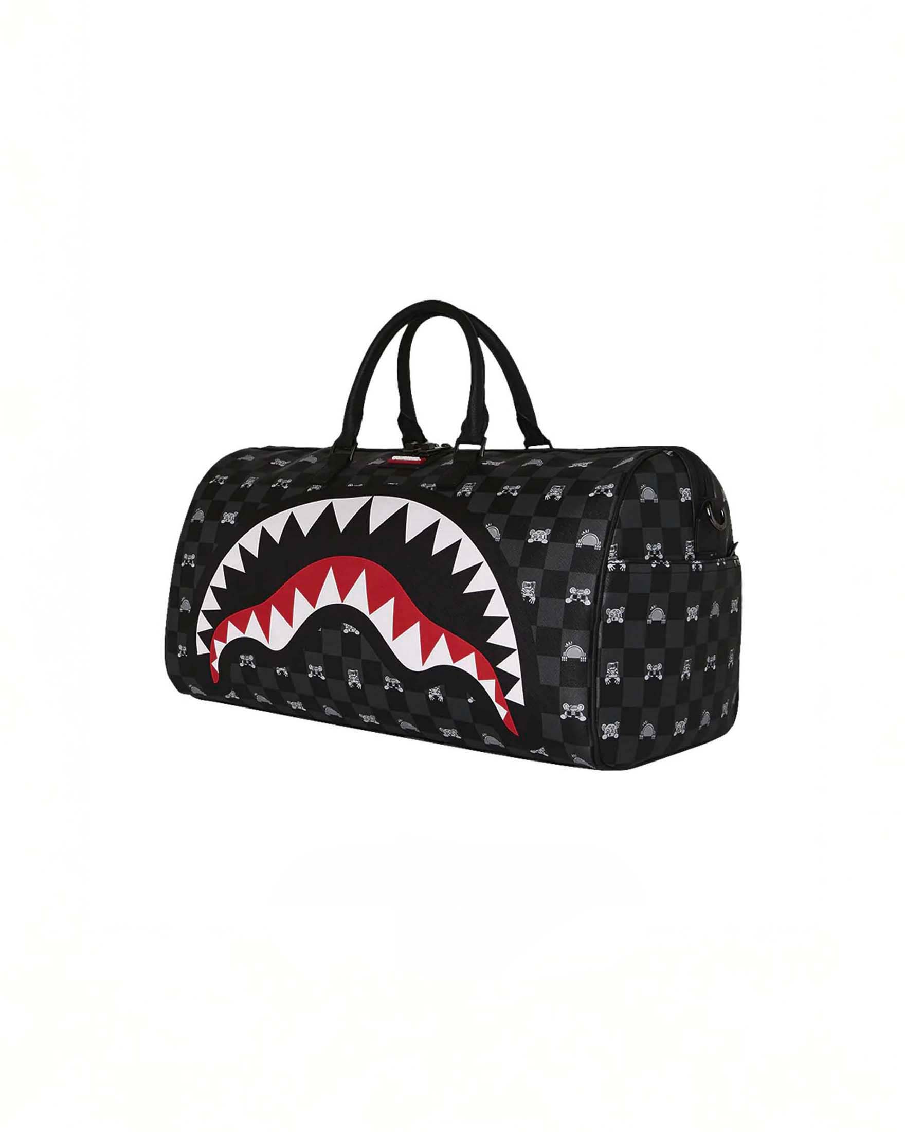 Borsone Sprayground Gray Peeking Charact in similpelle con dettaglio a scacchi grigi e neri image