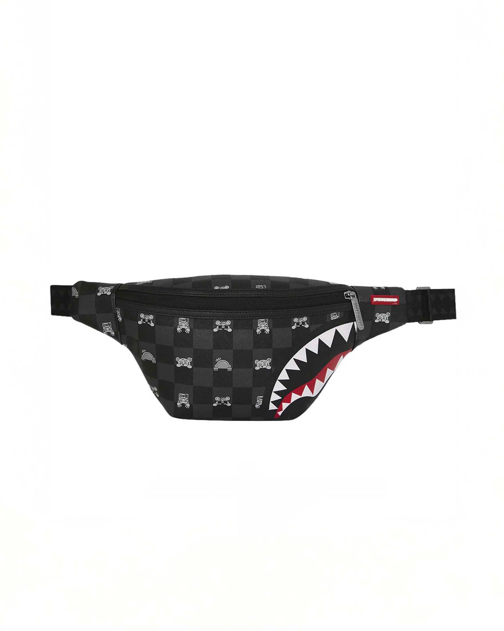 Marsupio Sprayground Gray Peeking Charact in similpelle con dettaglio a scacchi grigi e neri