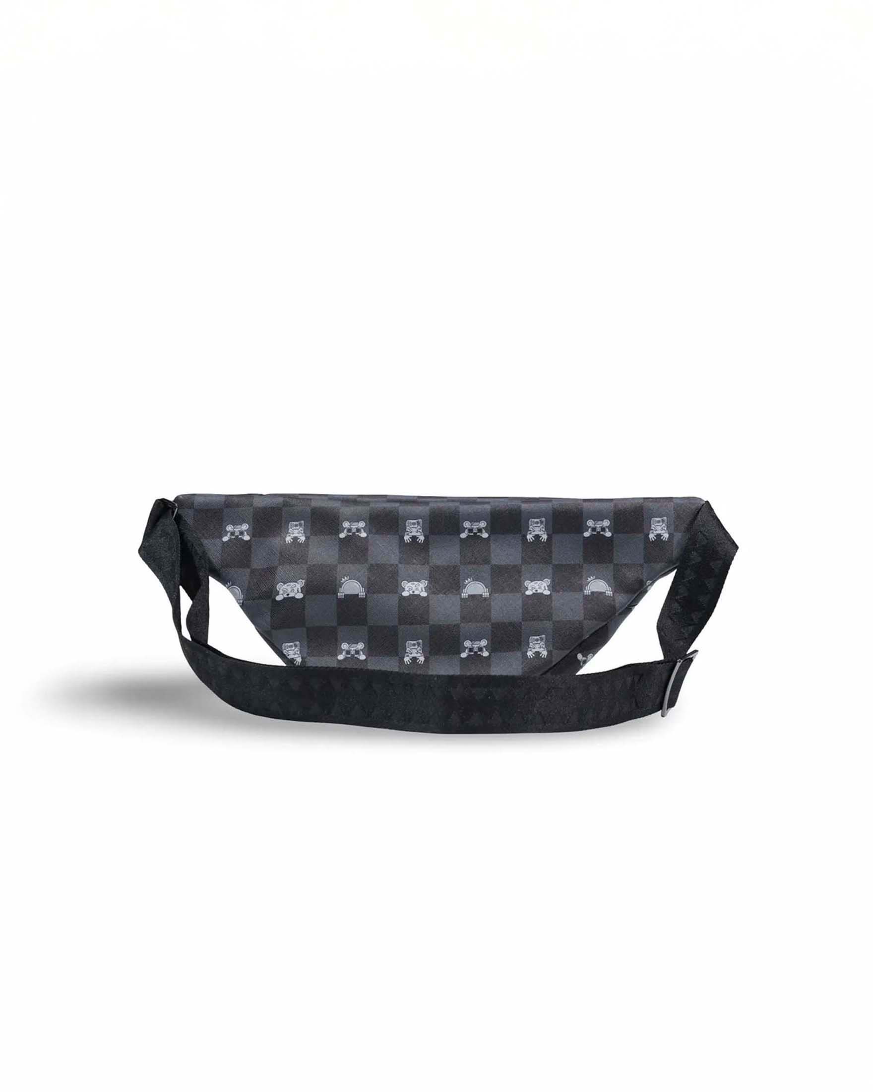 Marsupio Sprayground Gray Peeking Charact in similpelle con dettaglio a scacchi grigi e neri image