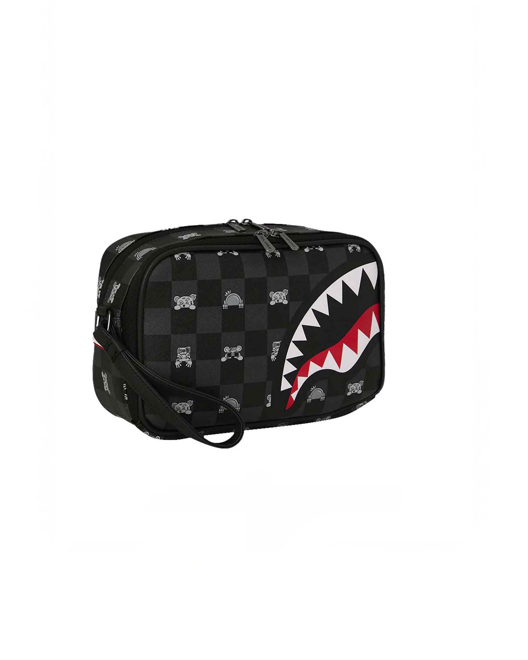 Beauty case Gray Peeking Charact in similpelle con dettaglio a scacchi grigi e neri image