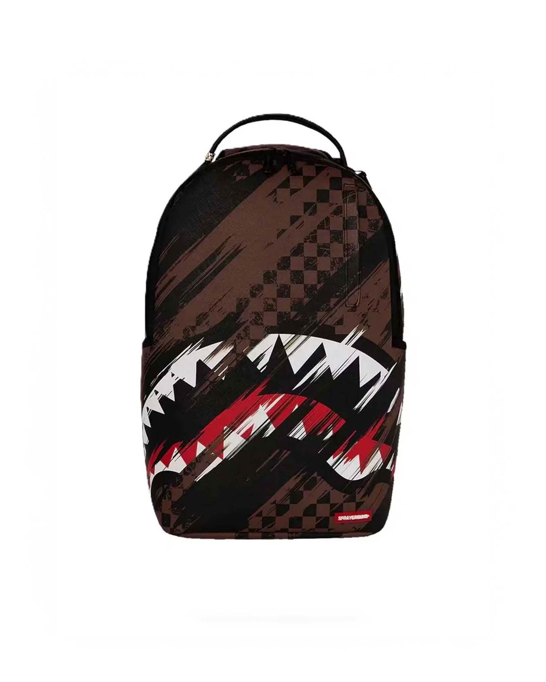 Zaino Sprayground Smeared Grunge in similpelle con dettaglio a scacchi marroni e neri effetto spalmato