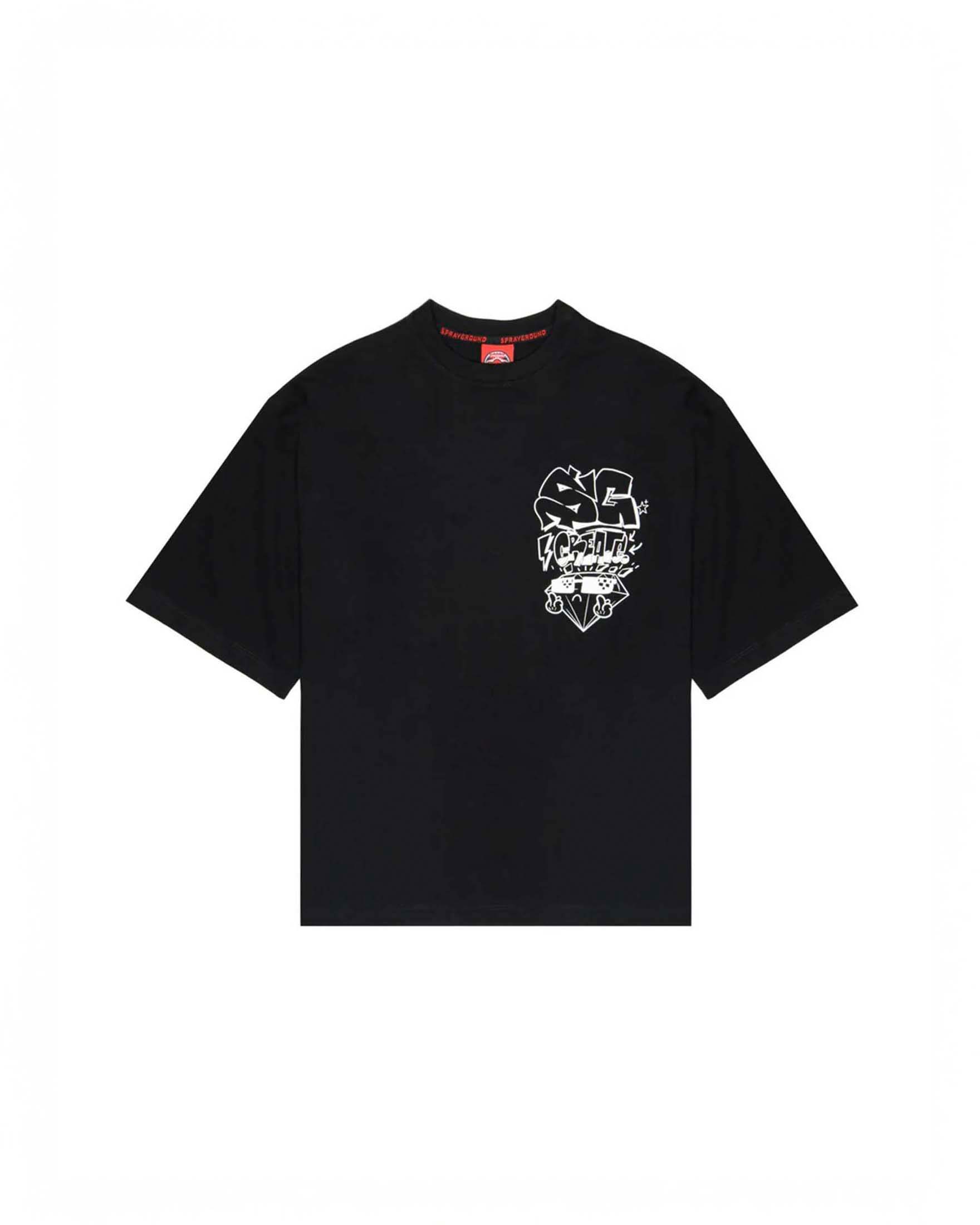 T-shirt boxy nera Sprayground con stampa grafica fronte e retro