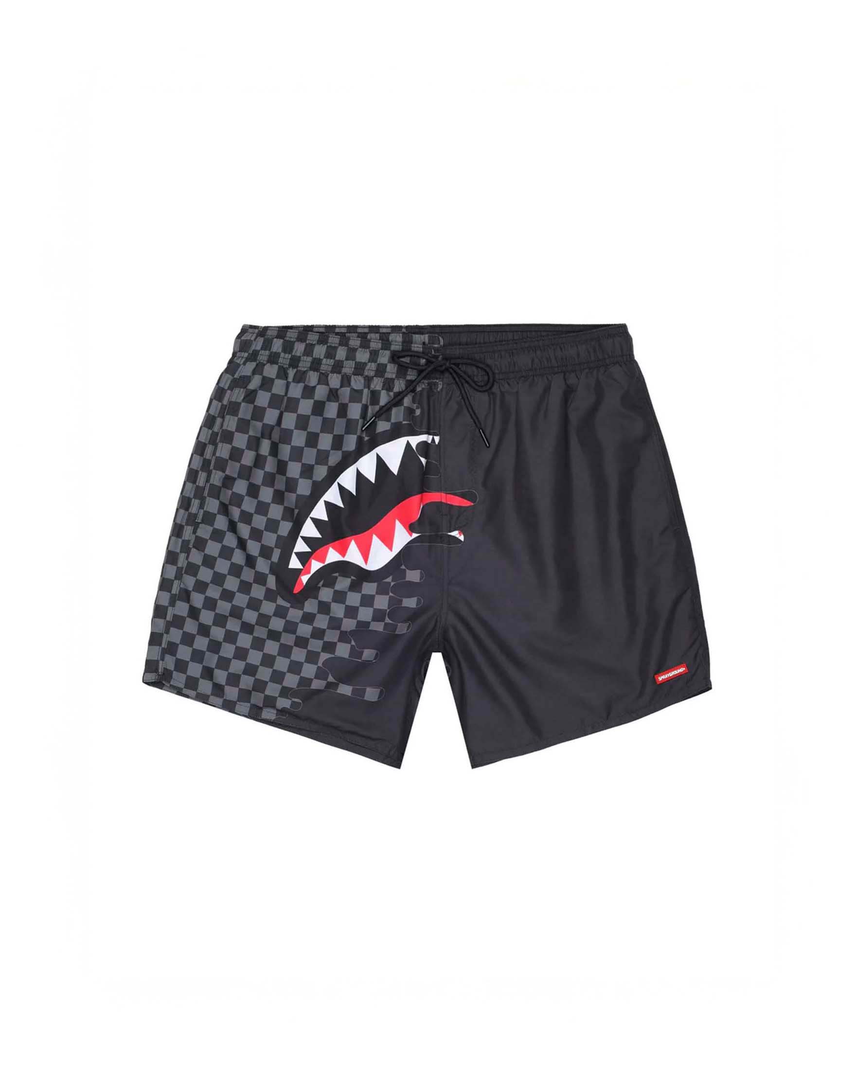 Boxer mare Sprayground metà nero tinta unita e metà in fantasia check grigia e nera