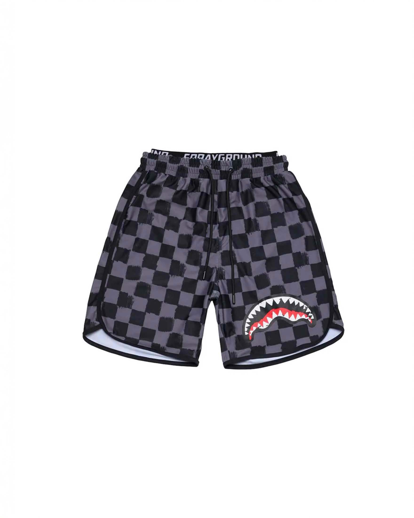 Boxer mare lungo Sprayground in fantasia check grigia e nera con doppio elastico in vita