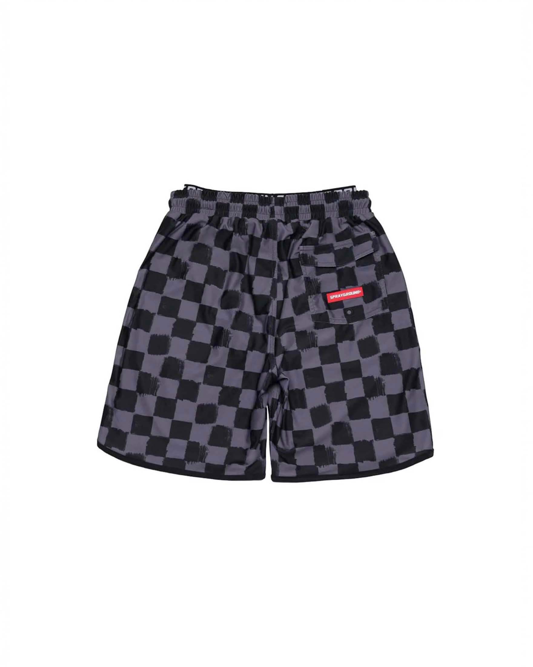Boxer mare lungo Sprayground in fantasia check grigia e nera con doppio elastico in vita image