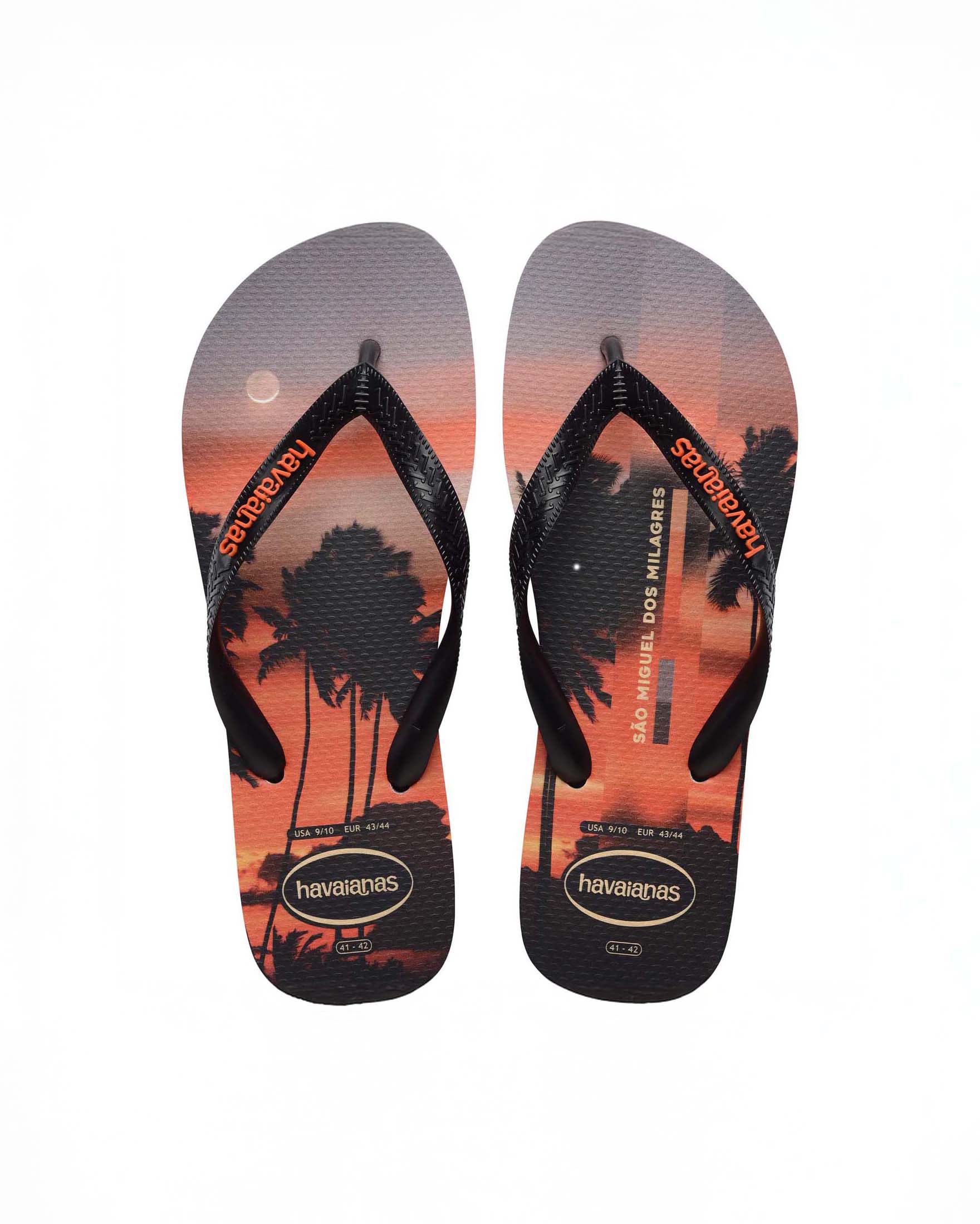 Havaianas Top Surfer nera e arancio con stampa fotografica tramonto