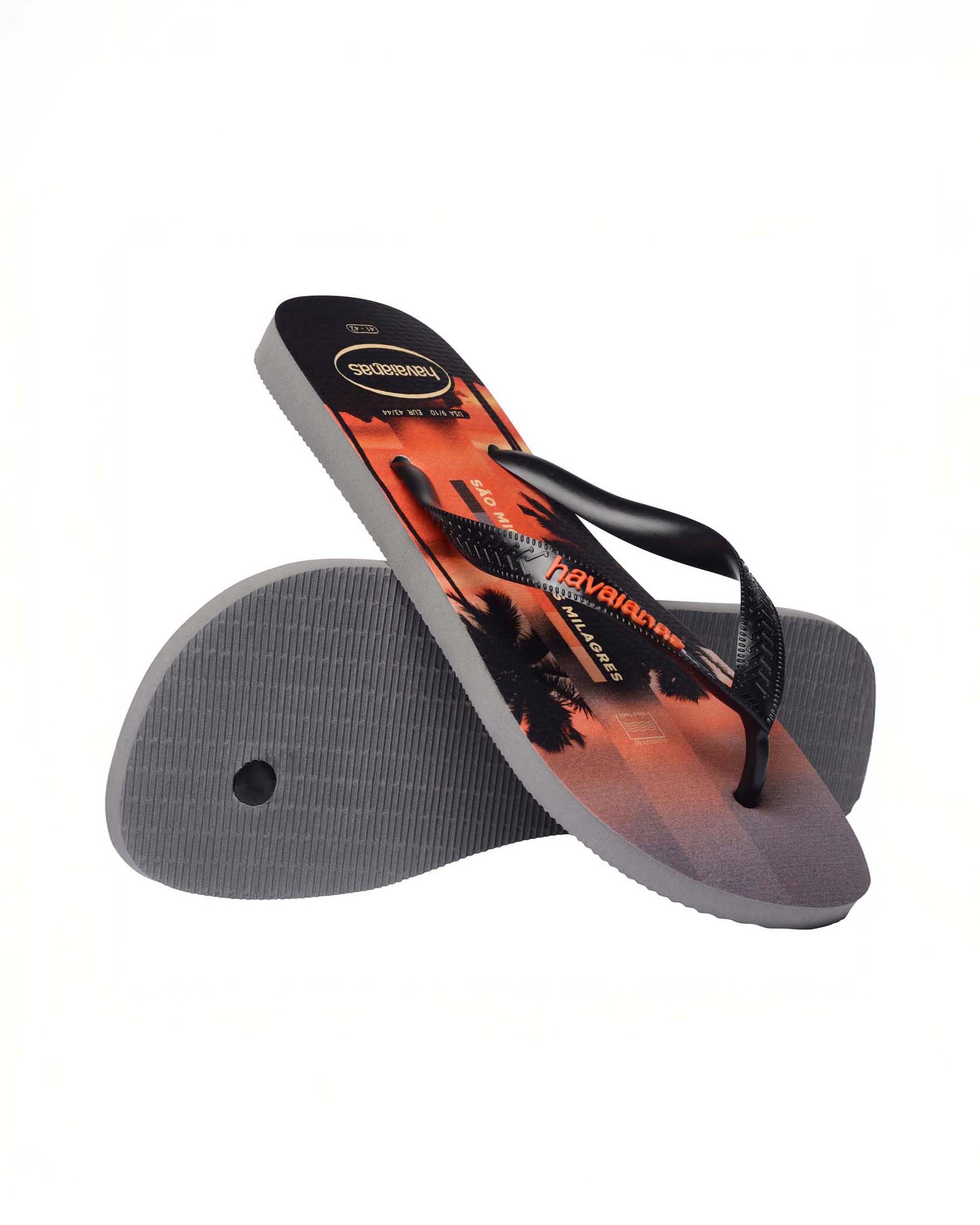 Havaianas Top Surfer nera e arancio con stampa fotografica tramonto