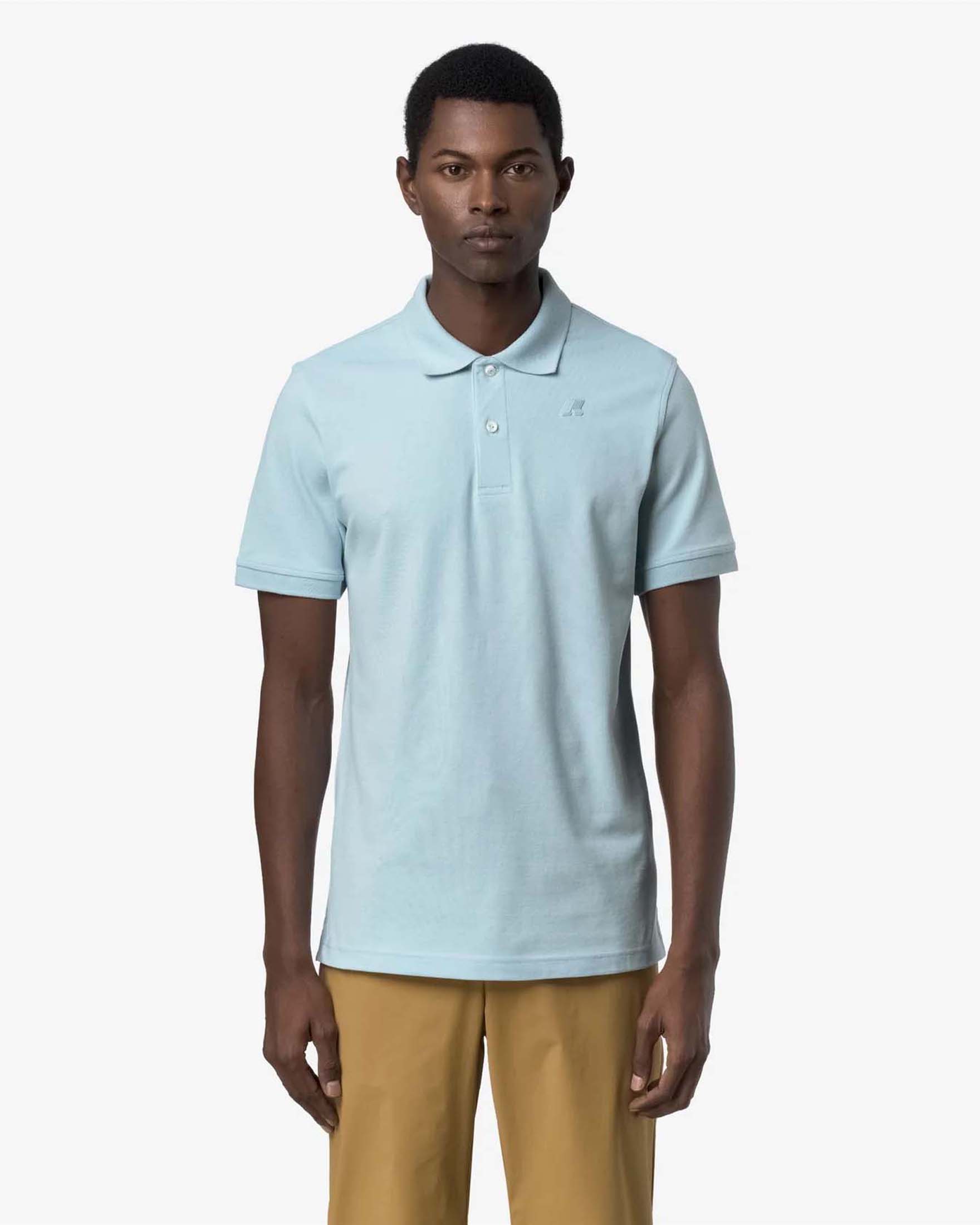 Polo K-way azzurra mezza manica in micro piquè di cotone stretch