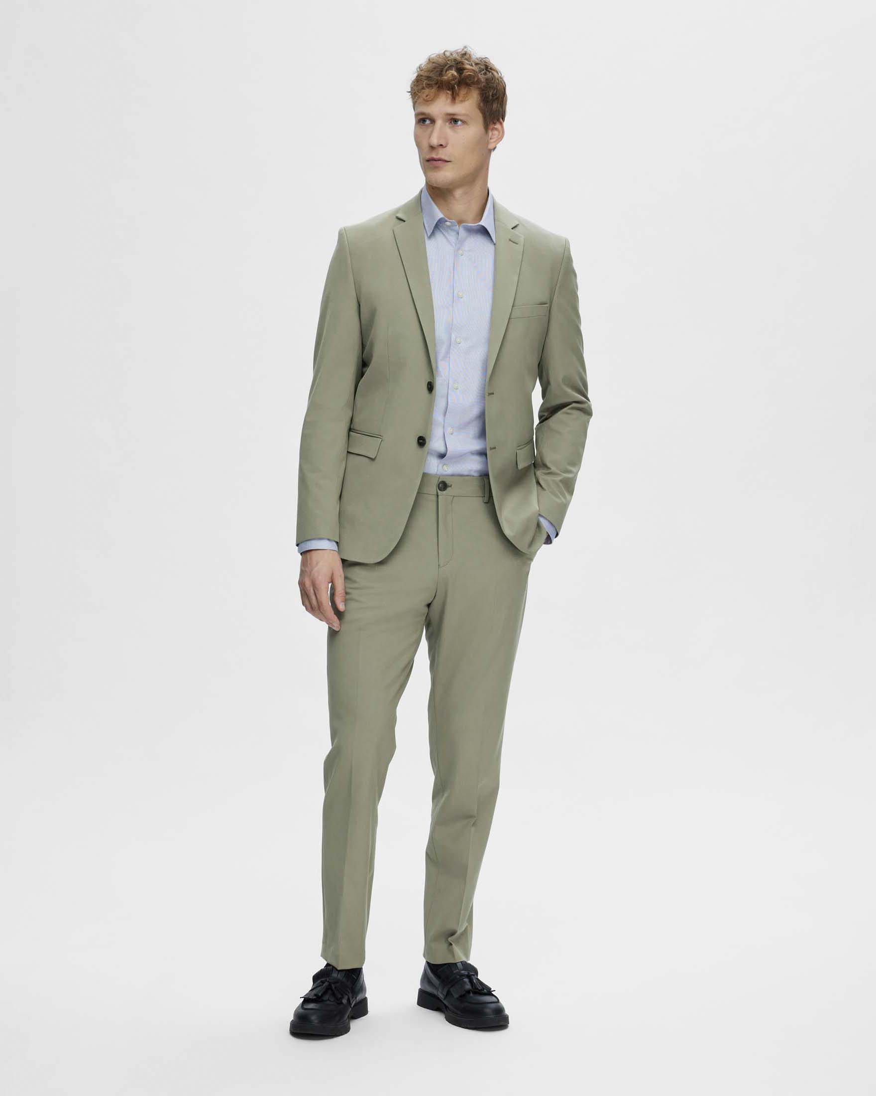Blazer Selected Homme verde salvia in tela di misto viscosa stretch con chiusura monopetto