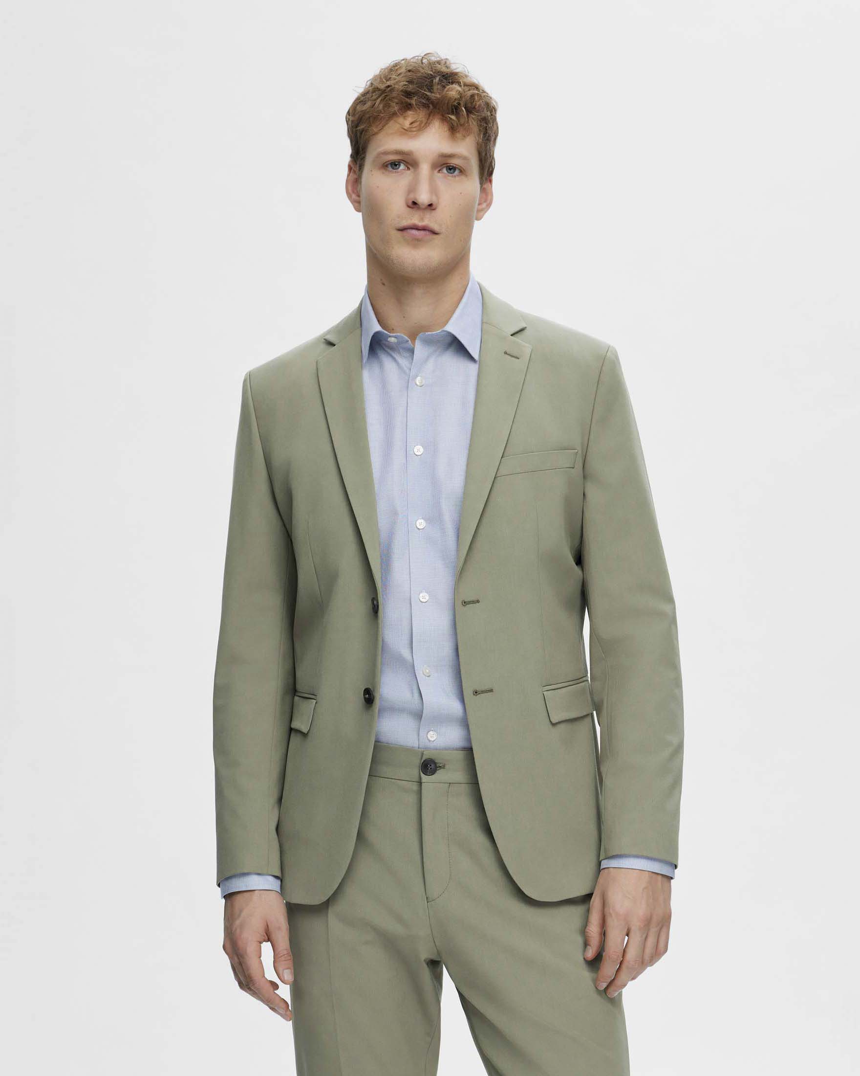 Blazer Selected Homme verde salvia in tela di misto viscosa stretch con chiusura monopetto image