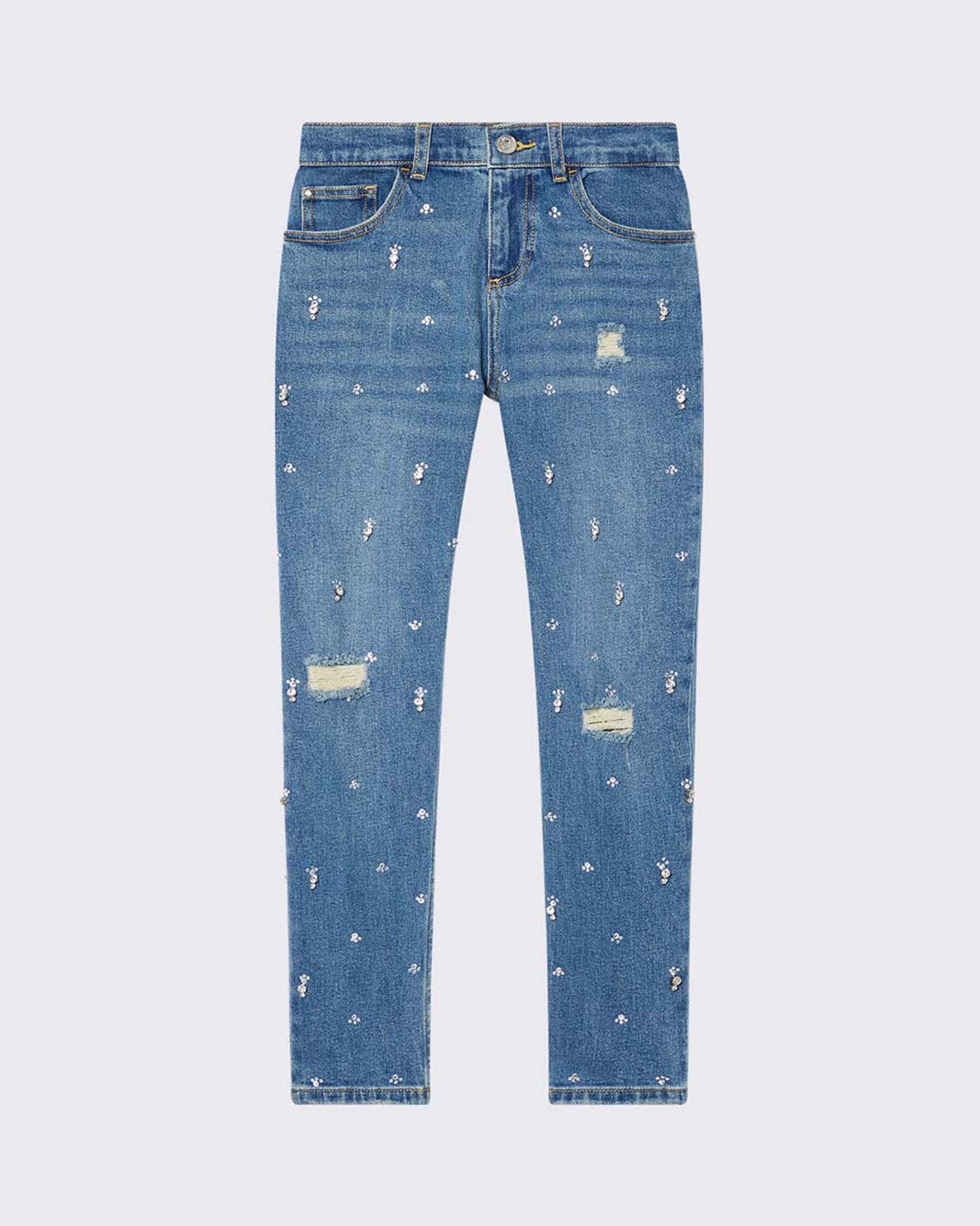 Jeans regular fit Liu Jo lavaggio medio stone washed con inseriti strass e baffature image