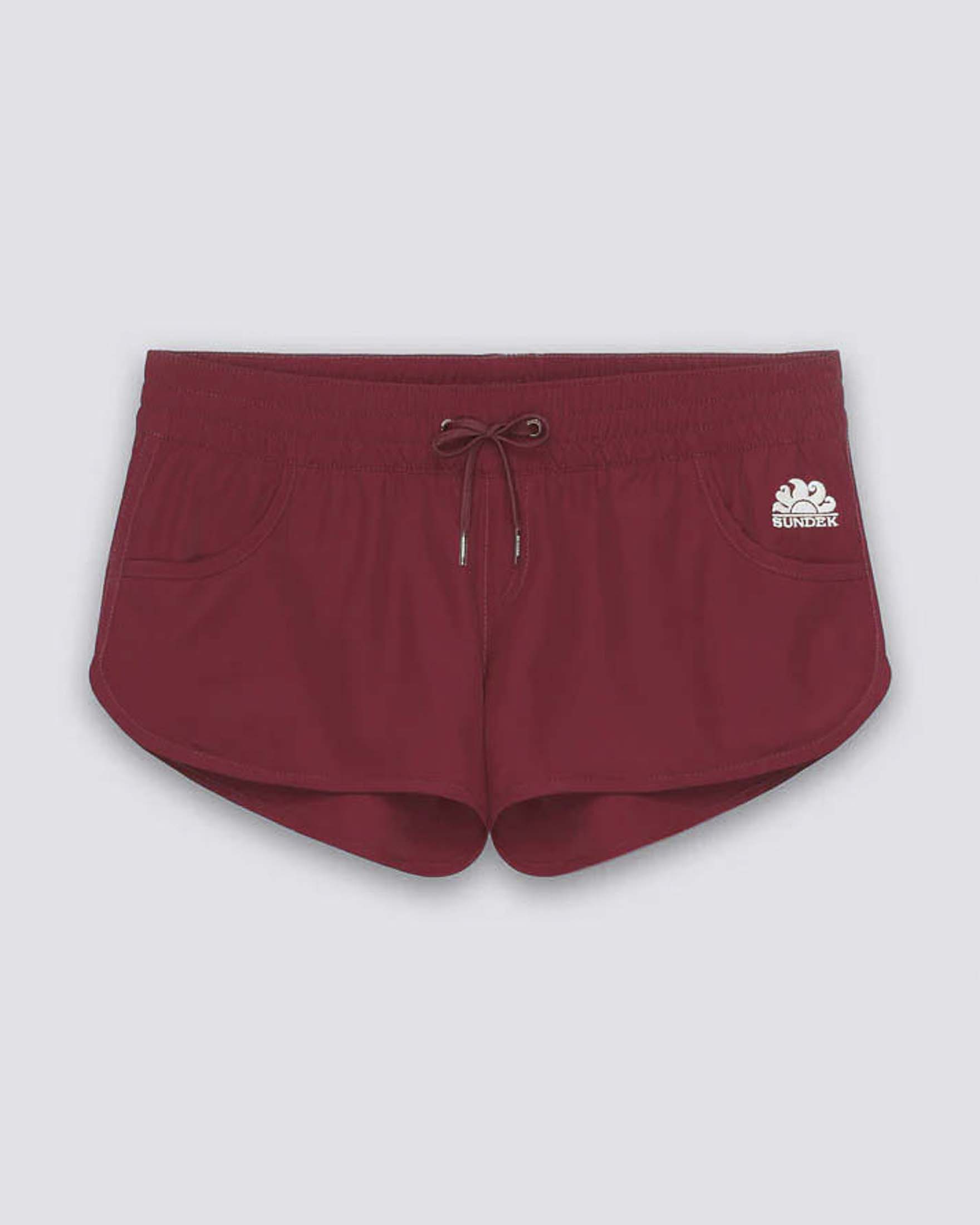 Pantaloncino mare corto Sundek bordeaux dotato di coulisse e tasche con disegno arcobaleno