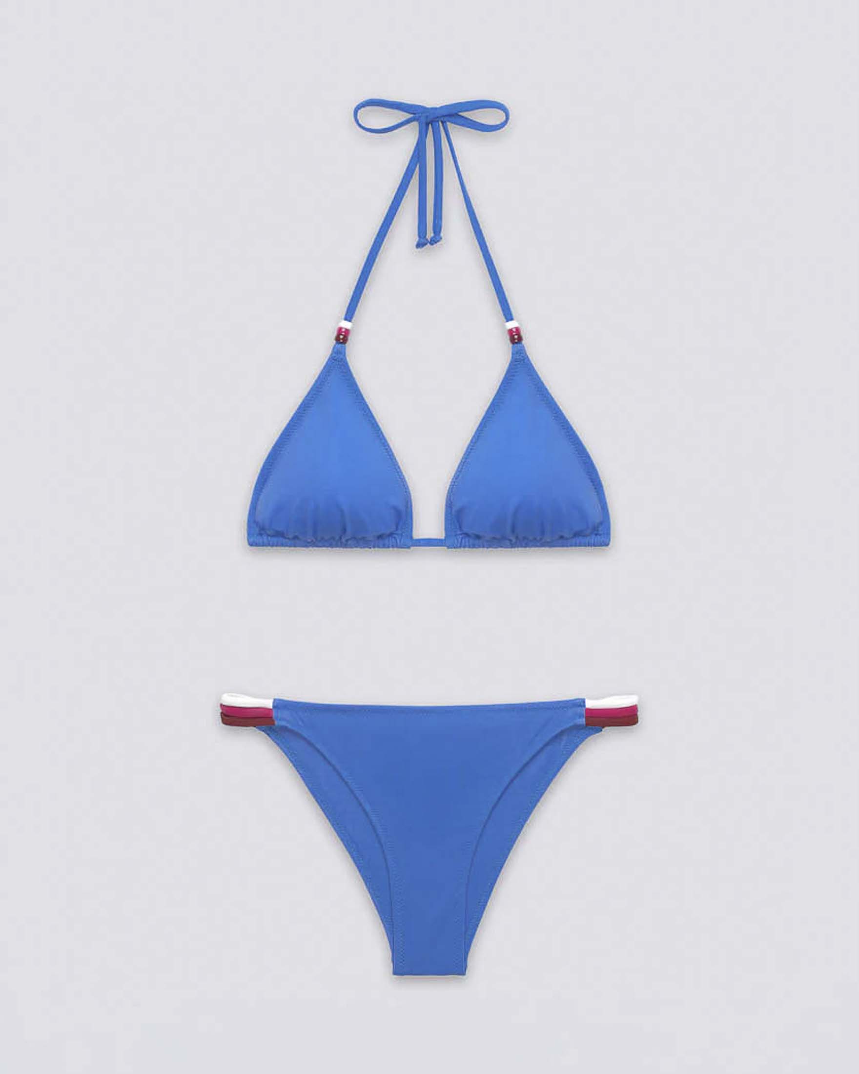 Bikini Sundek azzurro con top a triangolo con perline e slip sgambato