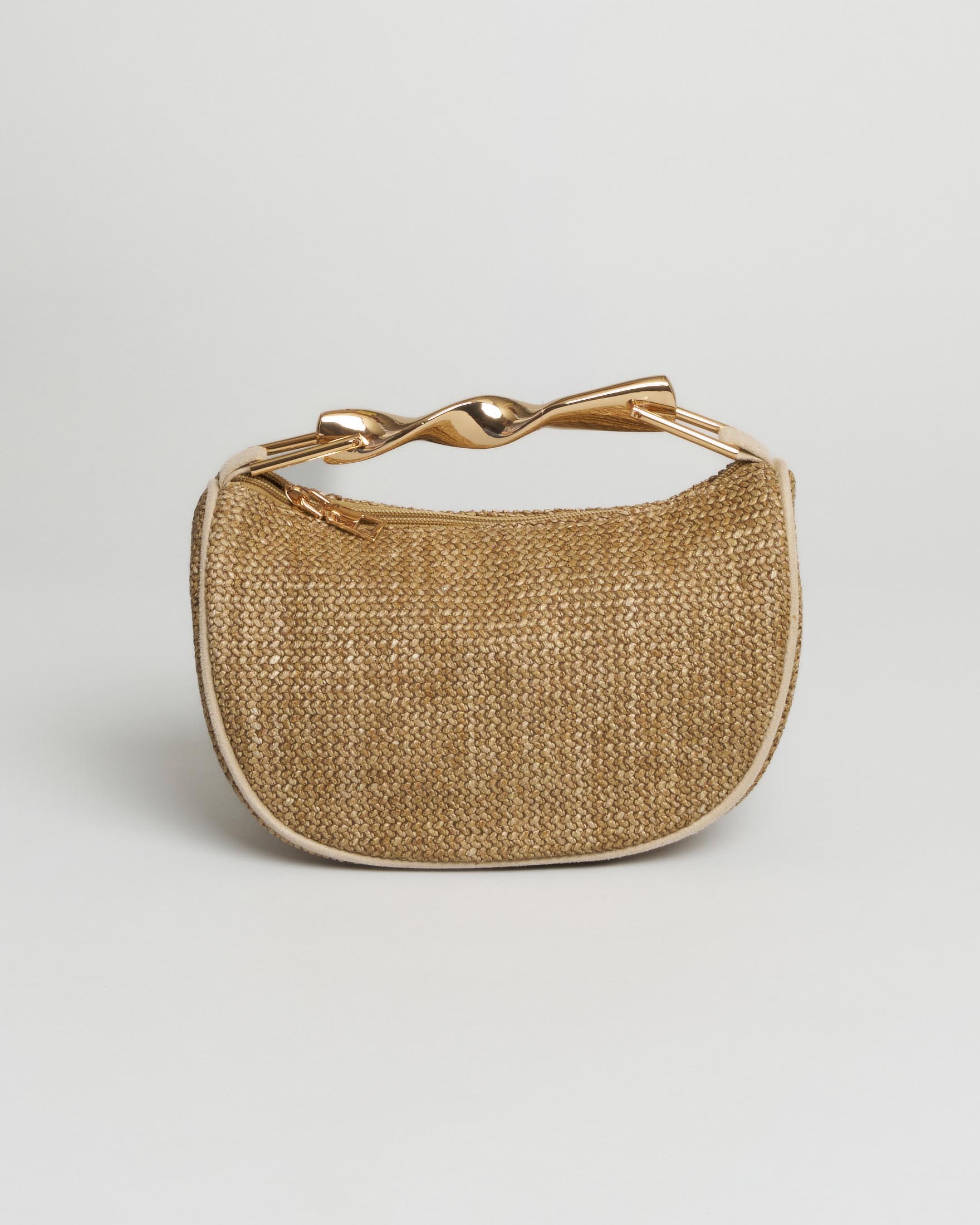Borsa a mano bauletto Anna Cecere color corda intrecciata con manico gioiello