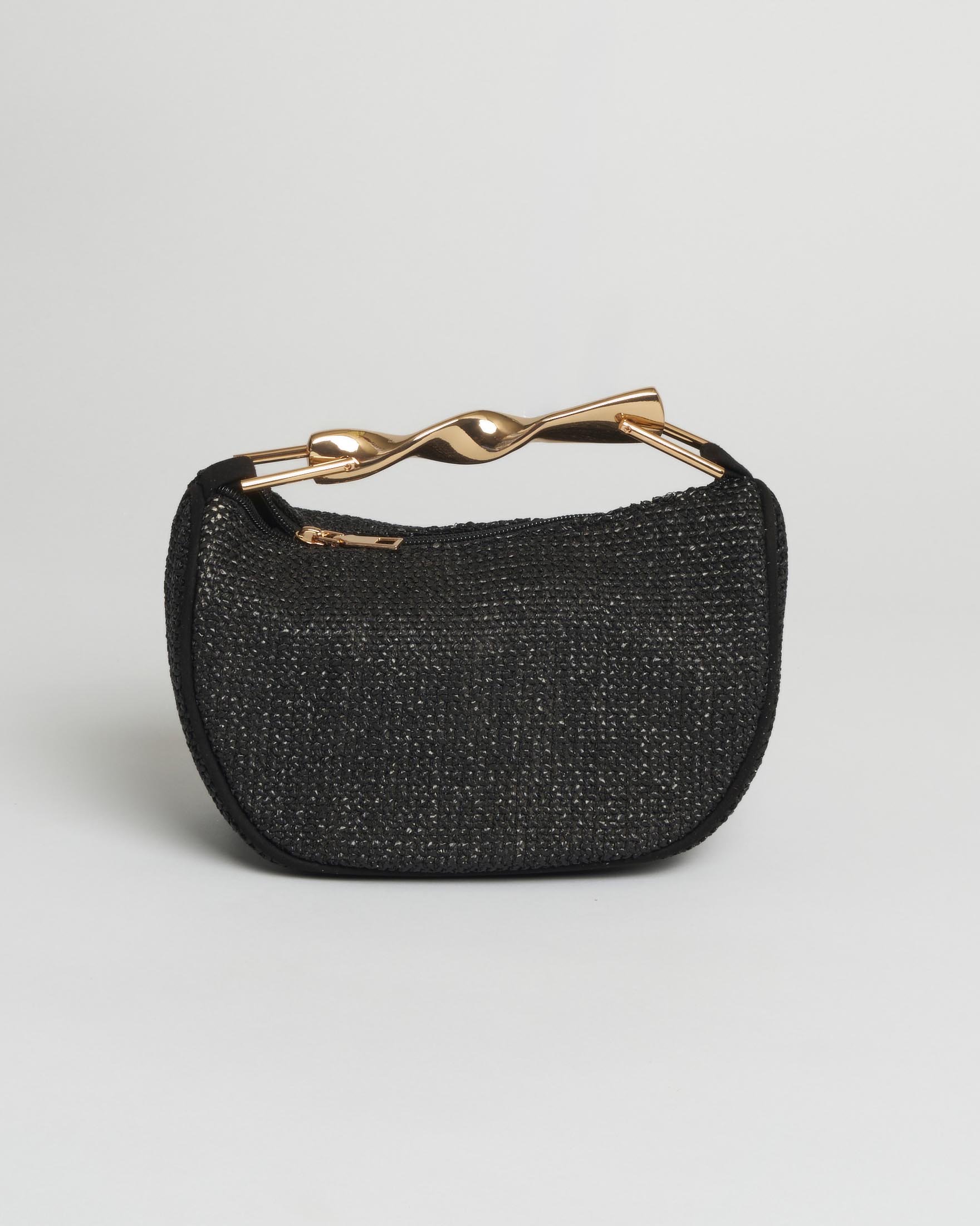 Borsa a mano bauletto Anna Cecere nera intrecciata con manico gioiello