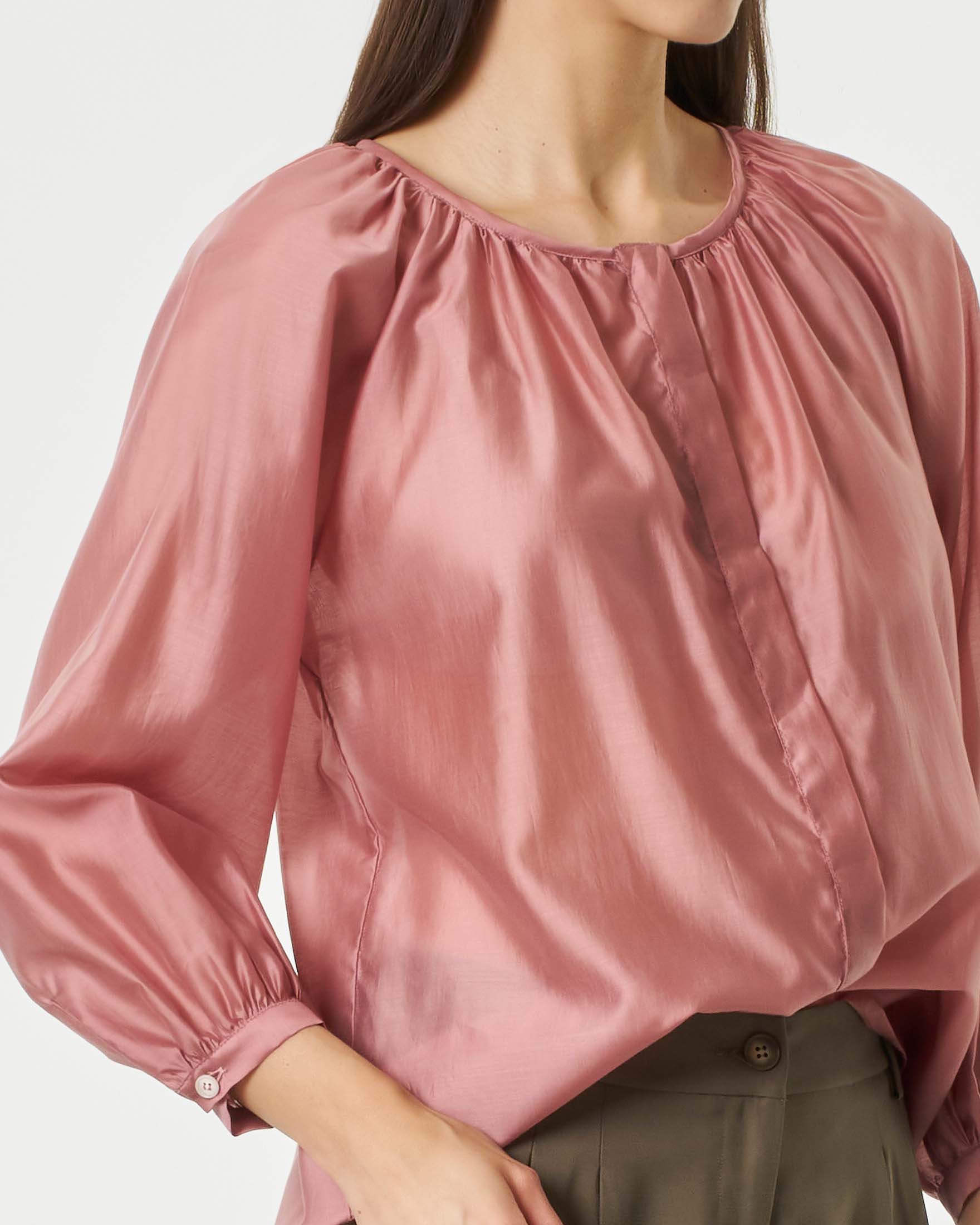 Blusa Hlo! rosa in mussola di lyocell con maniche a tre quarti e abbottonatura nascosta image
