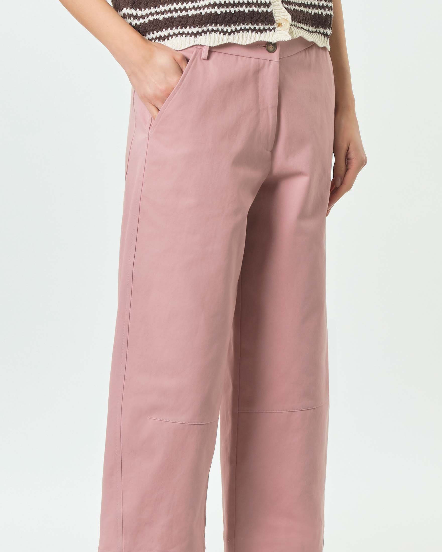 Pantalone cropped carrot fit rosa Hlo! in bull di cotone con tasche alla francese image