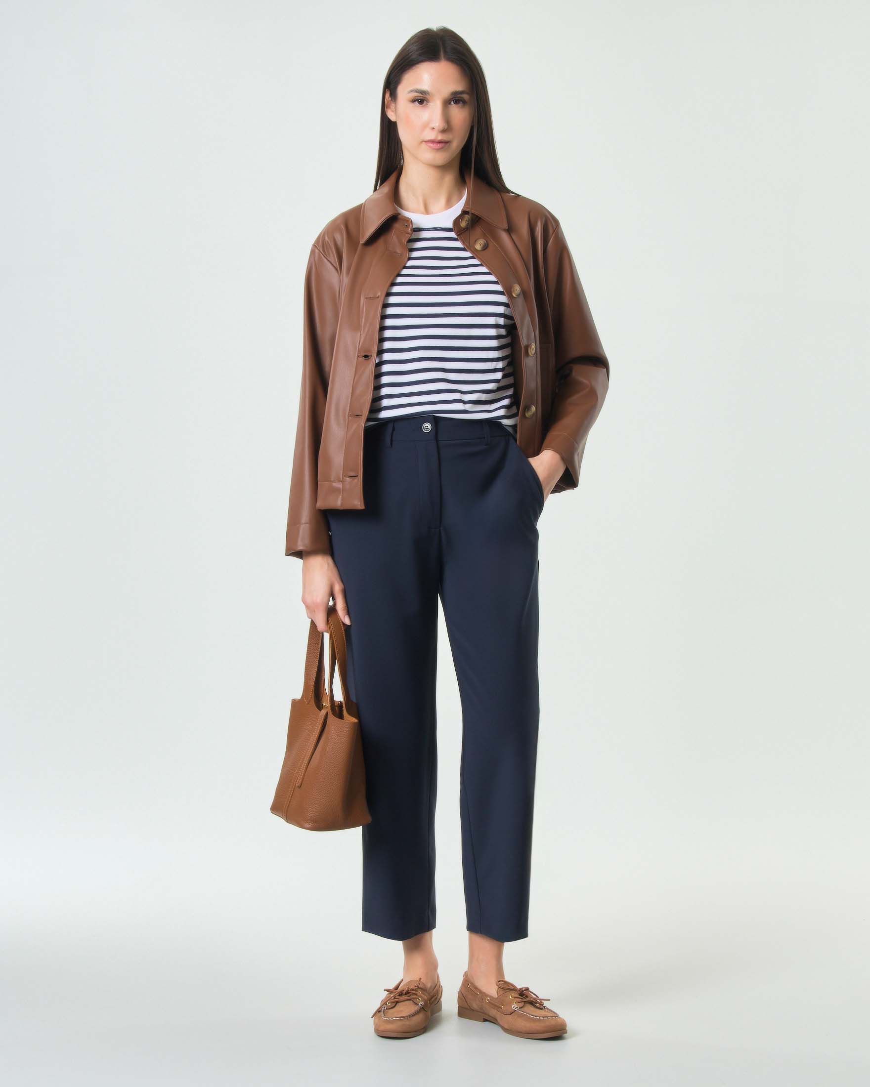 Pantalone cropped slim fit marroni Hlo! con tasche alla francese