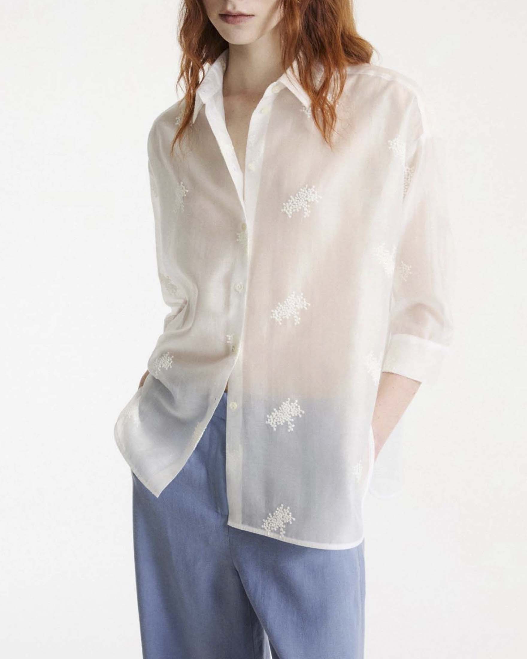 Camicia over semitrasparente Marella bianca in organza di lyocell ricamata