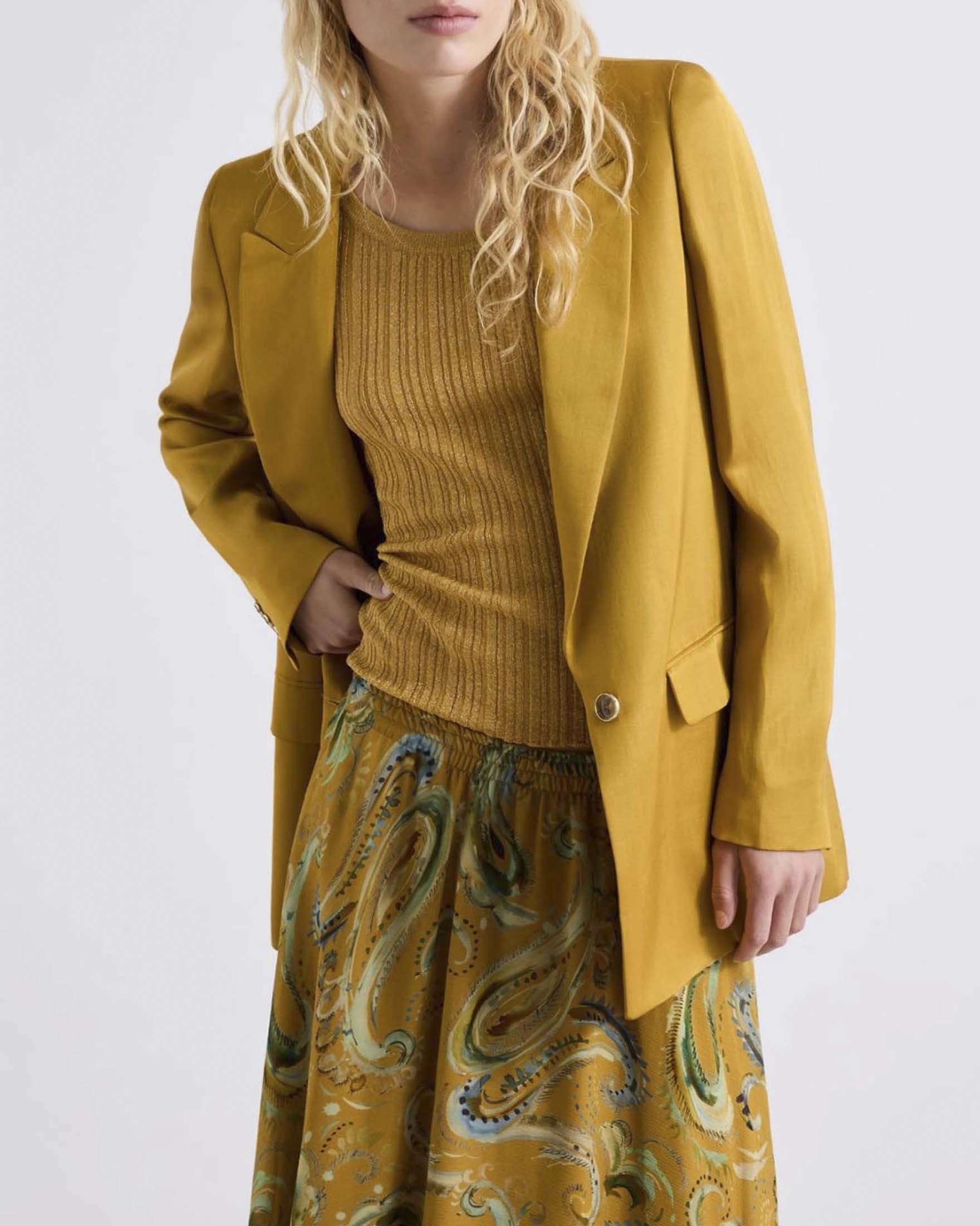Blazer monopetto Emme Marella ocra in misto lino e viscosa con tasche laterali con patta