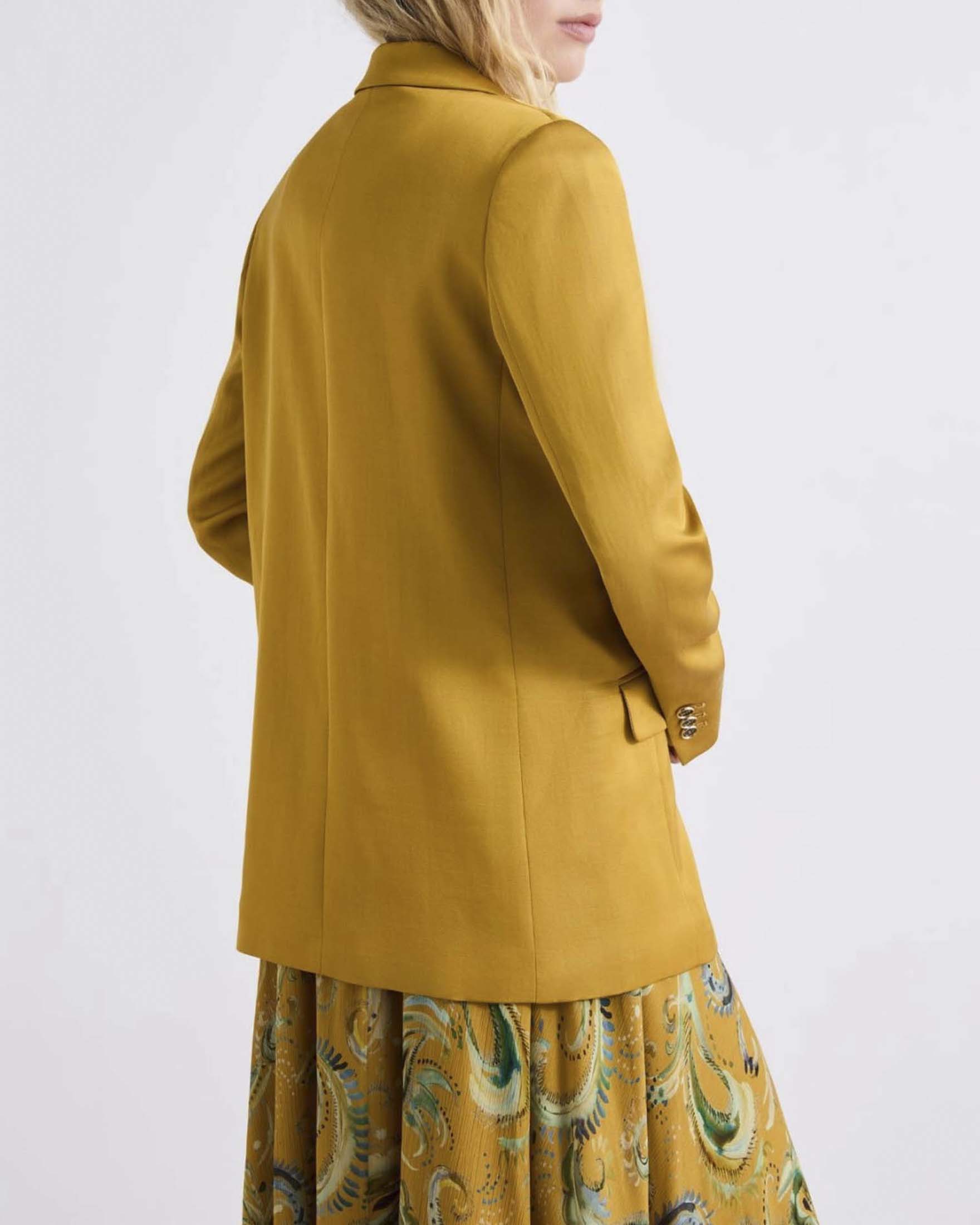 Blazer monopetto Emme Marella ocra in misto lino e viscosa con tasche laterali con patta