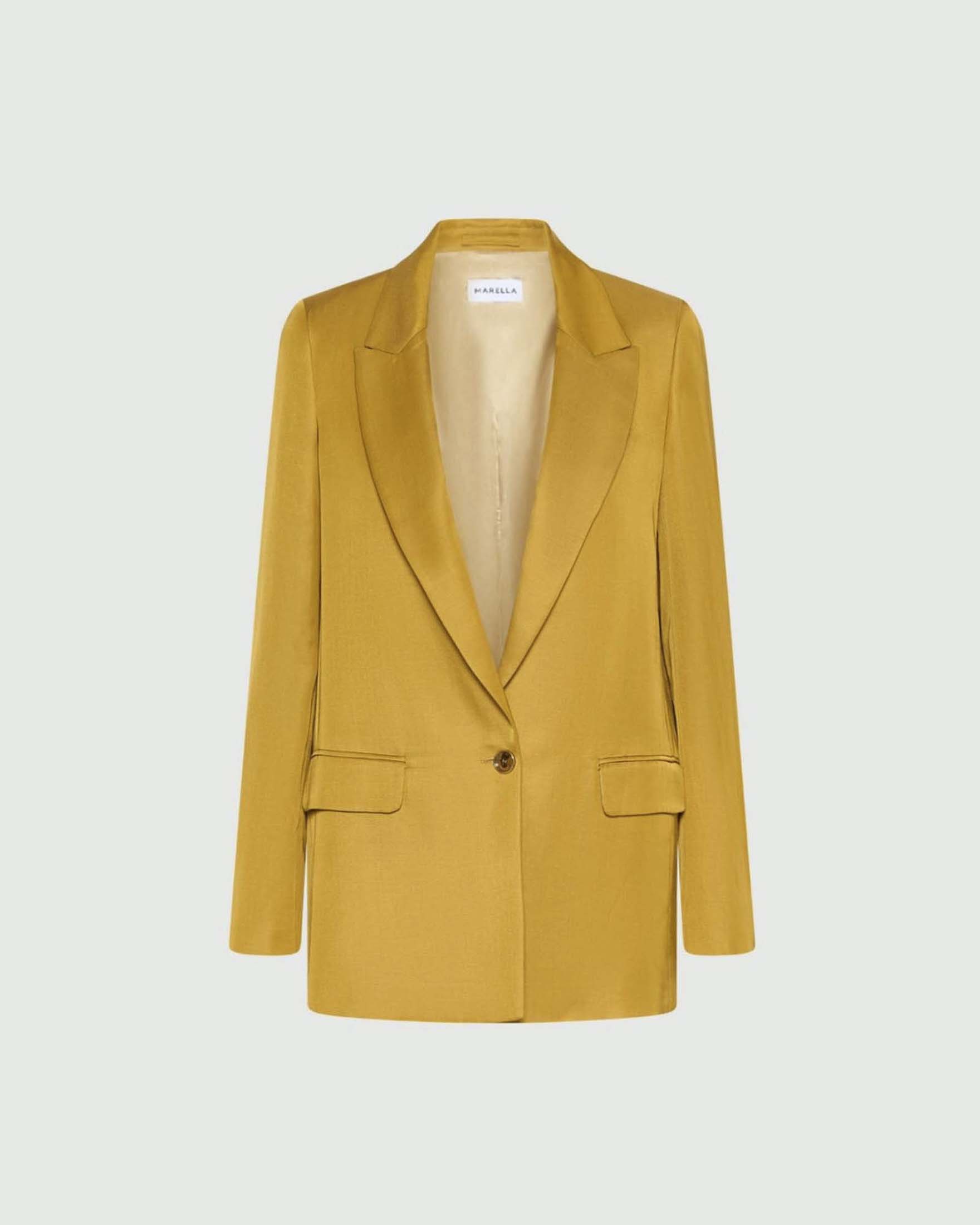 Blazer monopetto Emme Marella ocra in misto lino e viscosa con tasche laterali con patta
