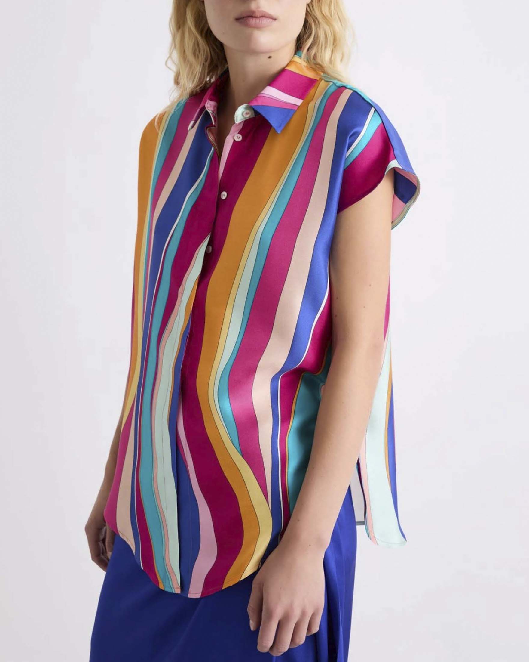 Camicia Marella a fantasia multicolor in twill di seta con maniche ad aletta image