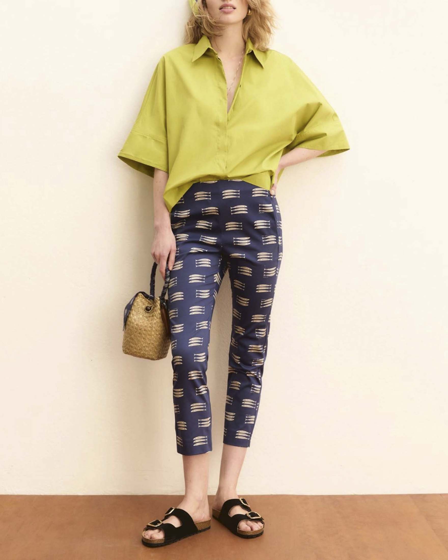 Camicia Emme Marella color lime in popeline di puro cotone con maniche a kimono image